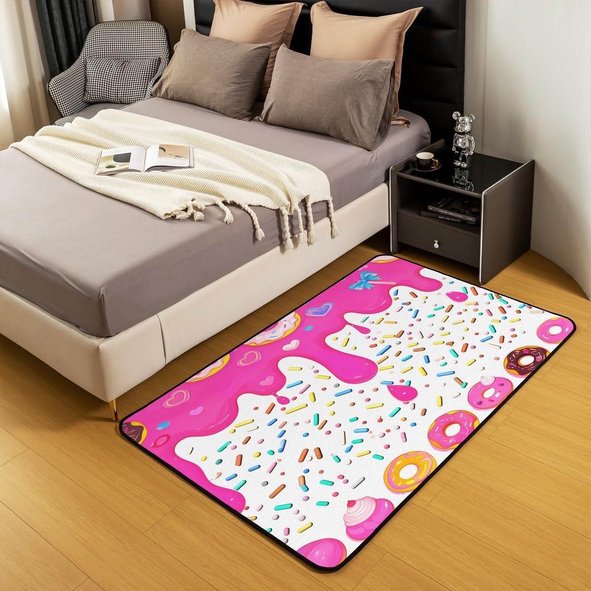 Girls Doughnuts Area Rug,Colorful Candy Dots Pattern Non Slip Rug Dessert Cake Food Indoor Floor Mat Entrance Rug for Teens Girls Bedroom Carpet,Kawaii Sweet Chairs Couch Living Room Decor,5x6'6''