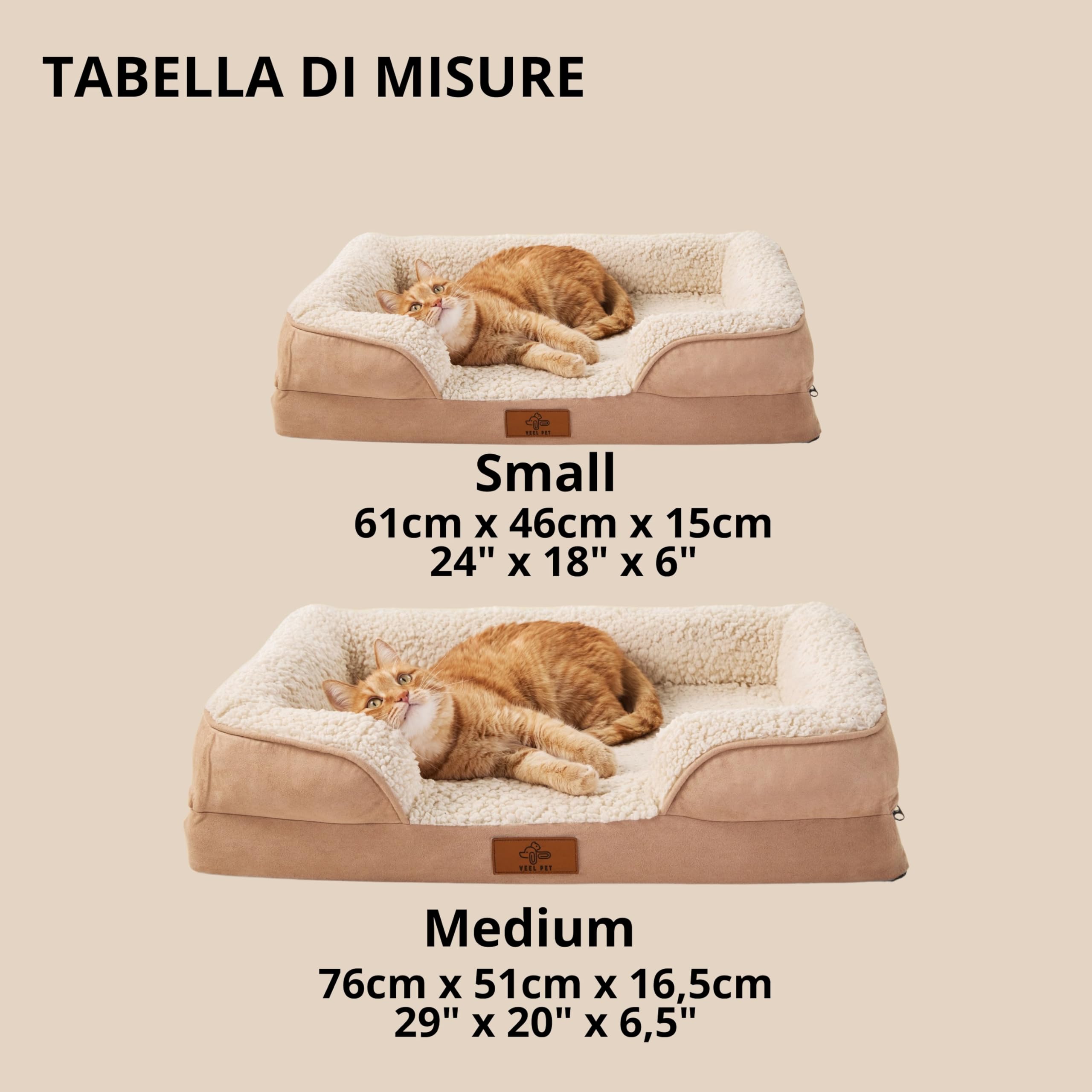 Cuccia Ortopedica per Gatti con Bordi Rialzati – Letto Morbido e Lavabile per Gatto, Materasso memory foam con Fondo Antiscivolo, Fodera Sfoderabile, Cuccia Comfort Premium (SMALL)