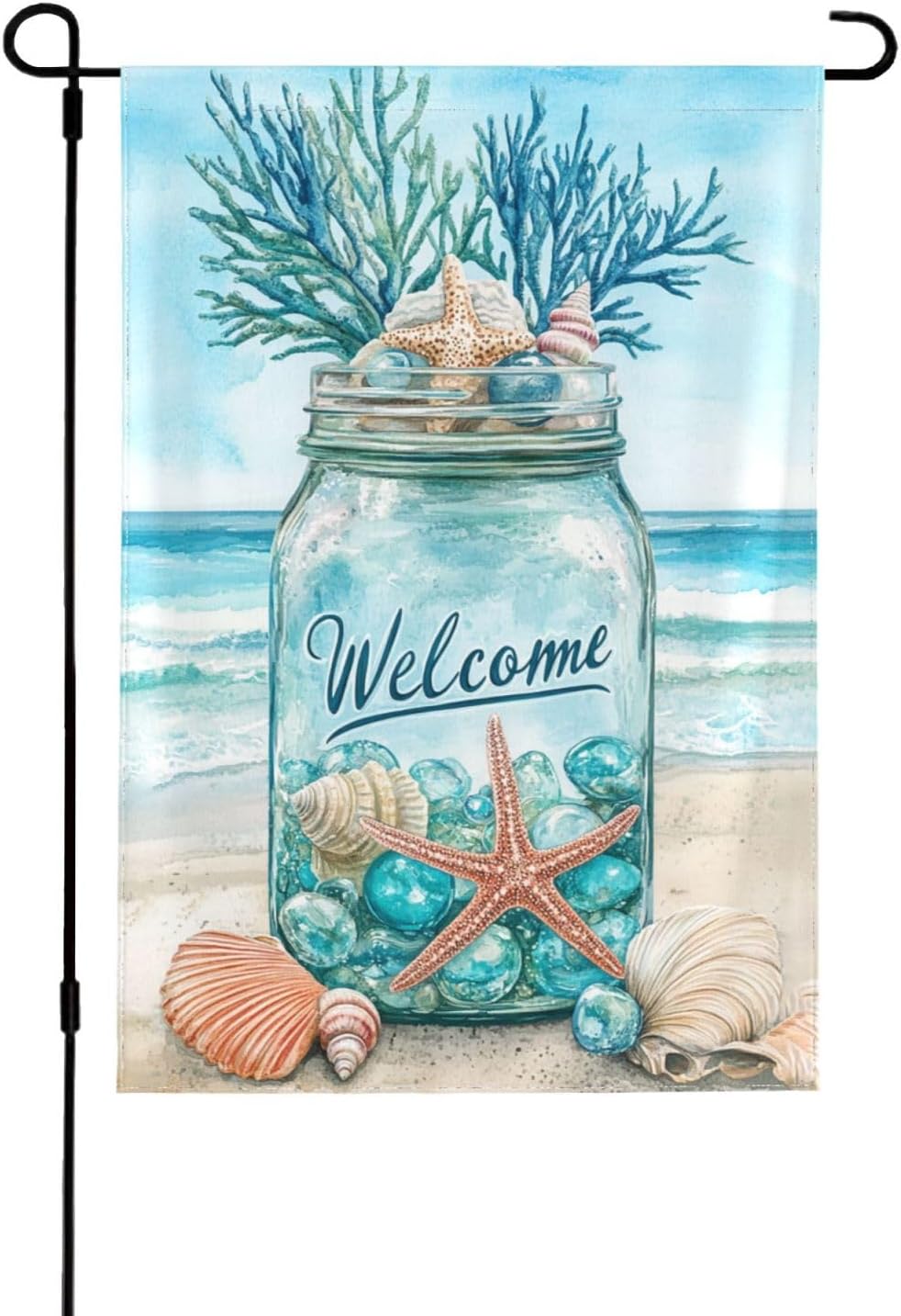 Seashells Ocean Garden Flag Vertical Double Sided Outdoor Yard Flags 12.5x18 Inch Burlap Banners Vertical Double Sided for Outdoor Decor Lawn