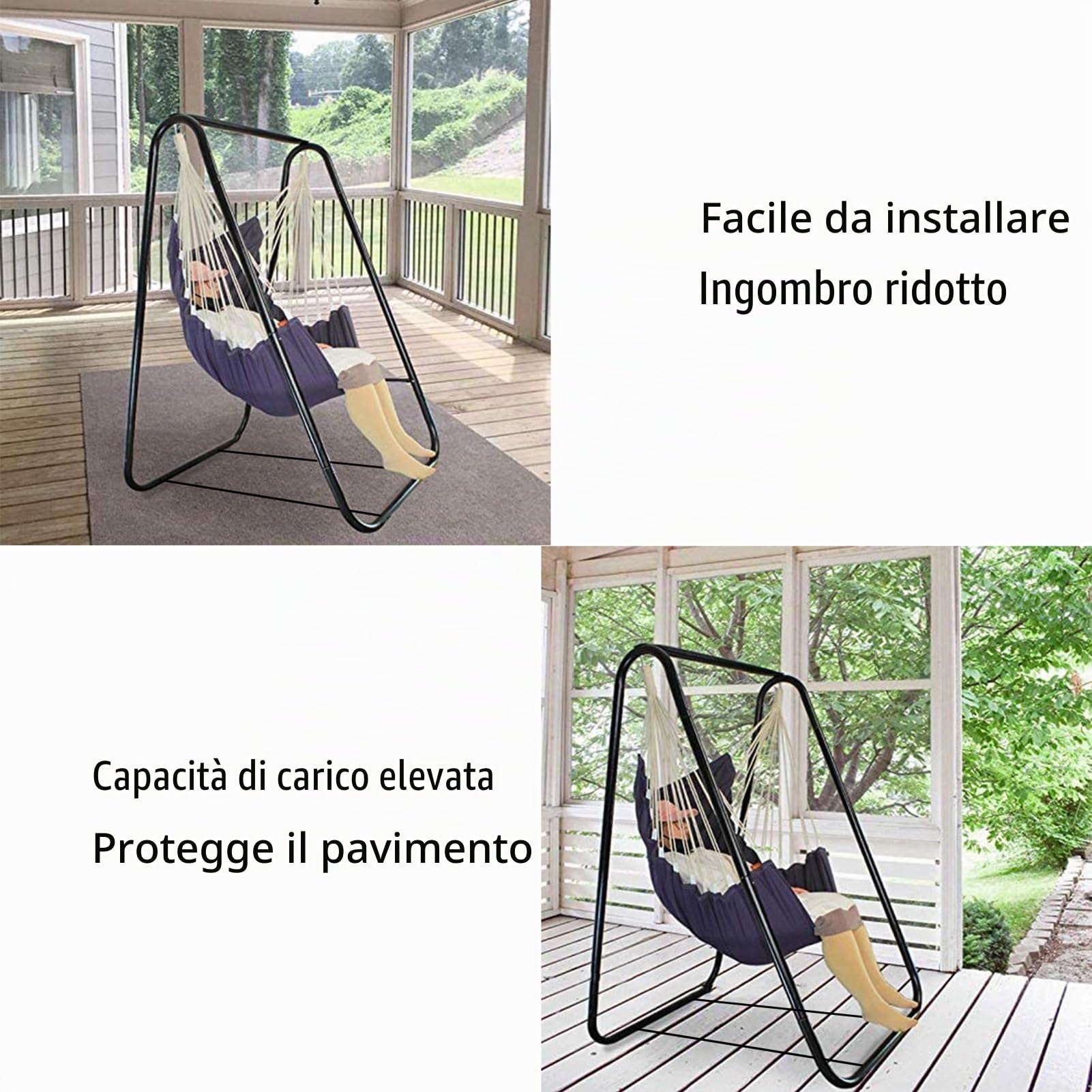Supporto per poltrona sospesa, telaio pesante supporto altalena telaio A, struttura a dondolo singola per yoga amaca bambino veranda altalena, forte capacità di carico anti-deformazione sedia