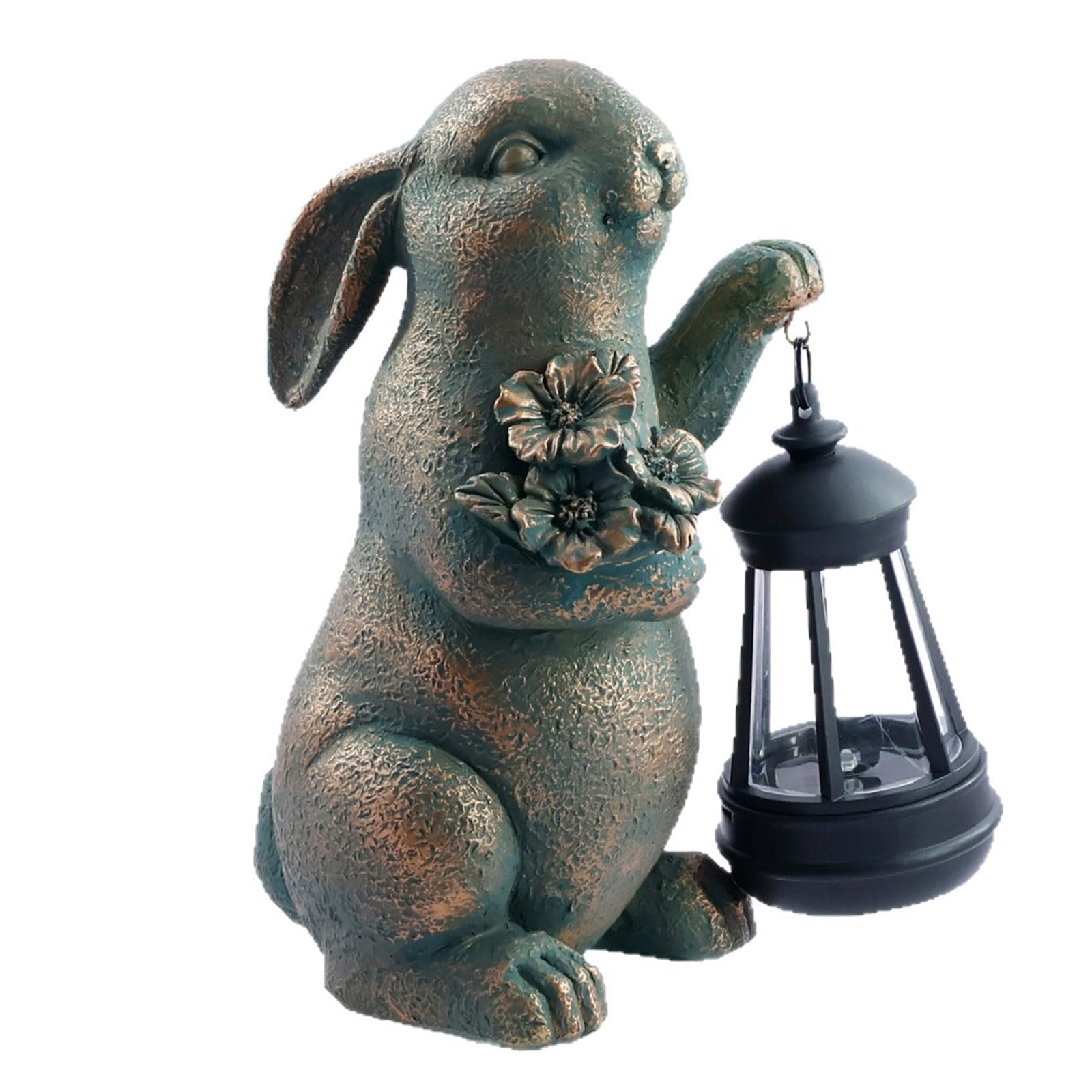 Lapin de Pâques lumière de prestige en résine sculptée avec lanterne solaire de jardin