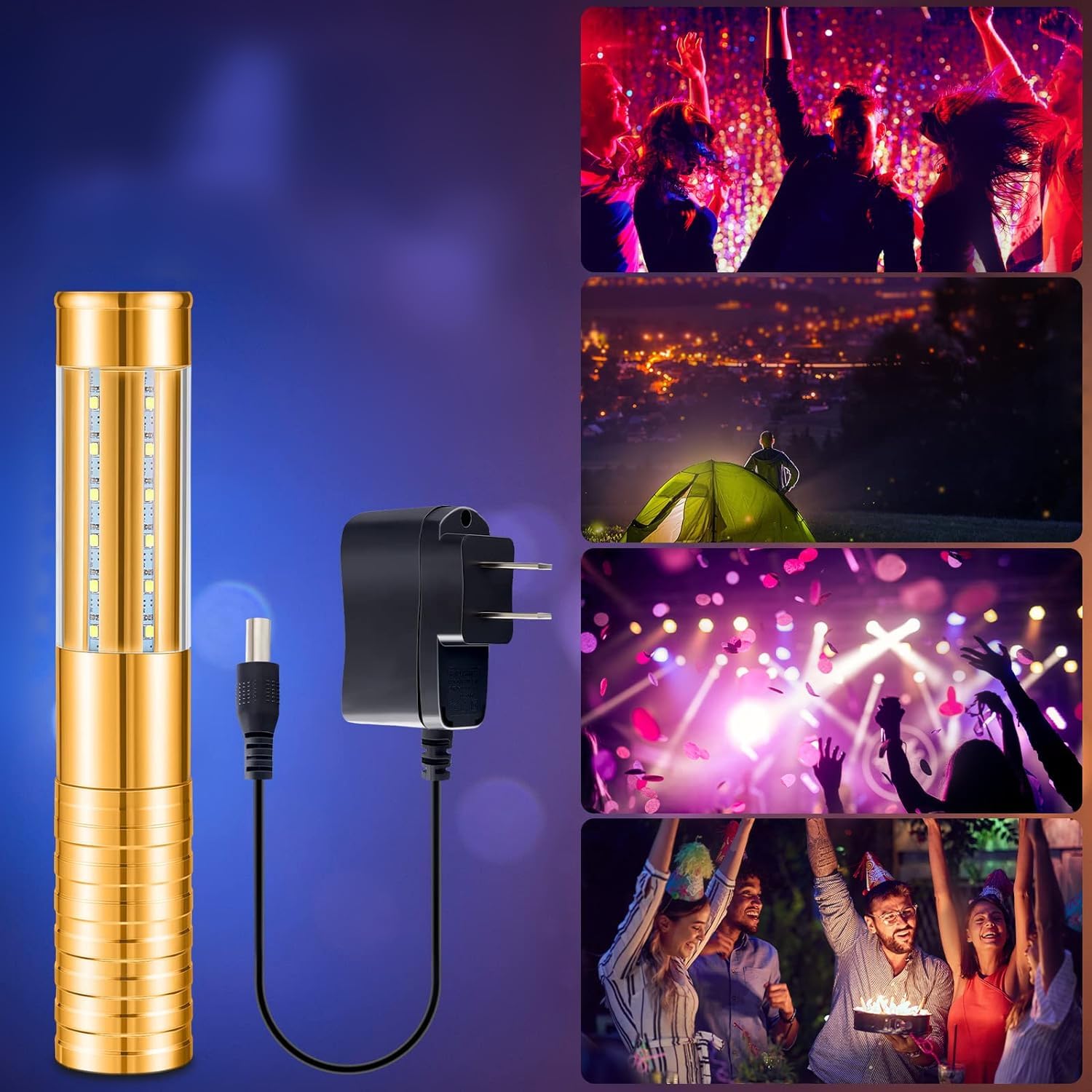 LED-Stroboskoplicht, 4 Stück, Stroboskoplicht, Champagnerlicht, wiederaufladbar, für Bühne, Disco, Hochzeit, Party, Konzert, Eventbar, Gold
