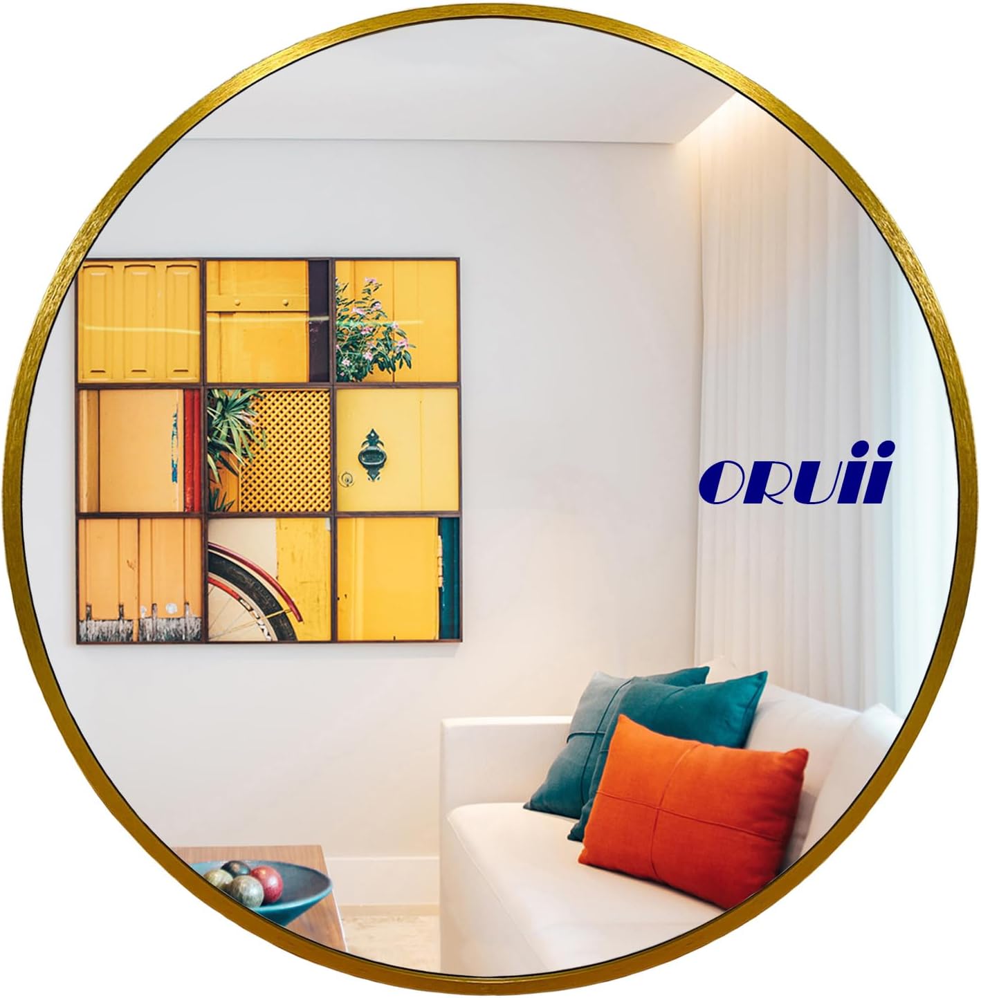 Gold Round Mirror 28 inch, Large Circle Mirror Gold Metal Frame, Golden Round Bathroom Mirror, Circular Mirrors for Wall, Living Room, Dining Room, Entryway.