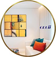 Vista 8 de Espejo redondo dorado, espejo redondo dorado de 24 pulgadas, espejos circulares de pared con marco de metal, espejos circulares dorados para pared