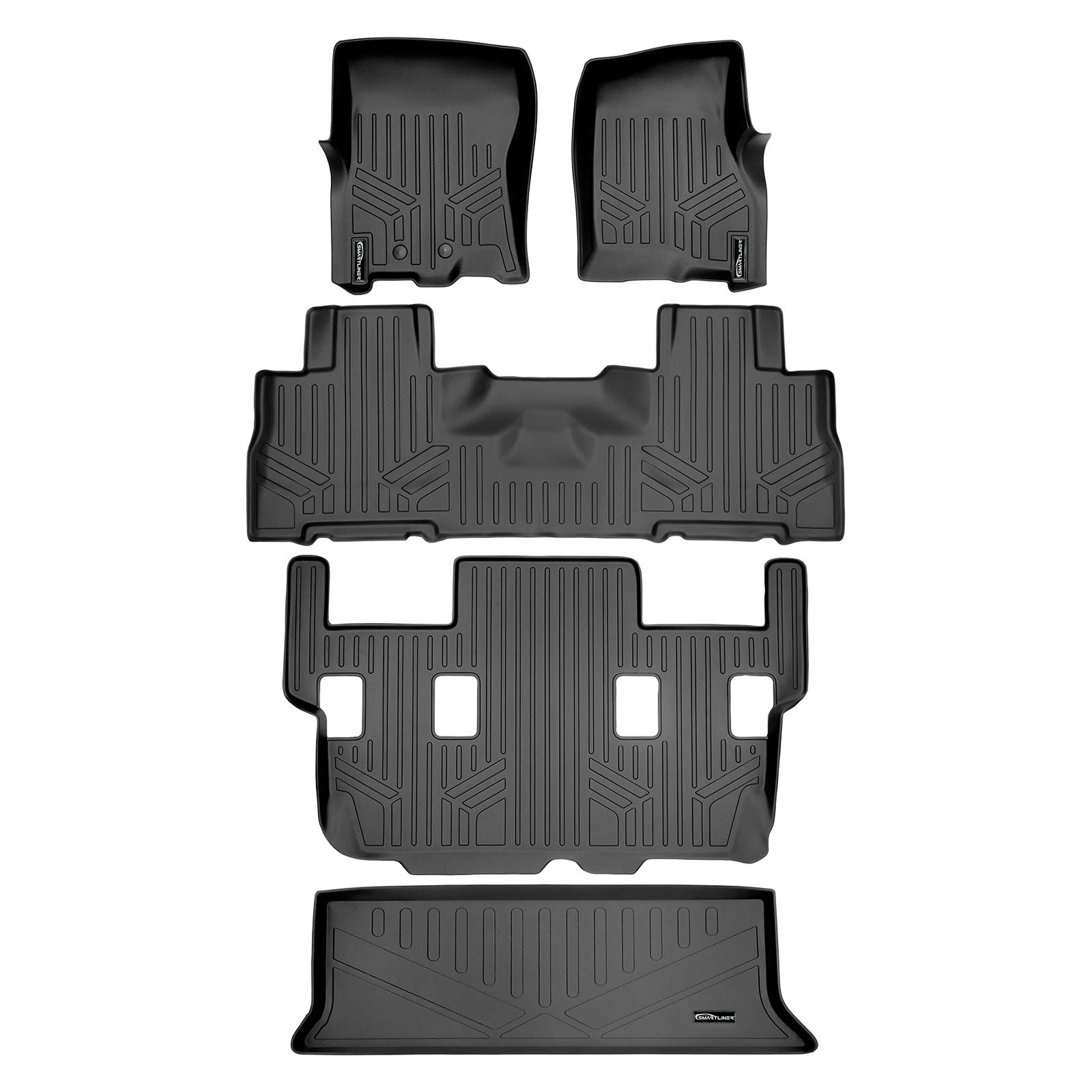 SMARTLINER Floor Mats and Cargo Liner Behind 3rd Row Set Black for 11-17 Expedition/Navigator with 2nd Row Bucket Seats No Console (No EL or L Models)