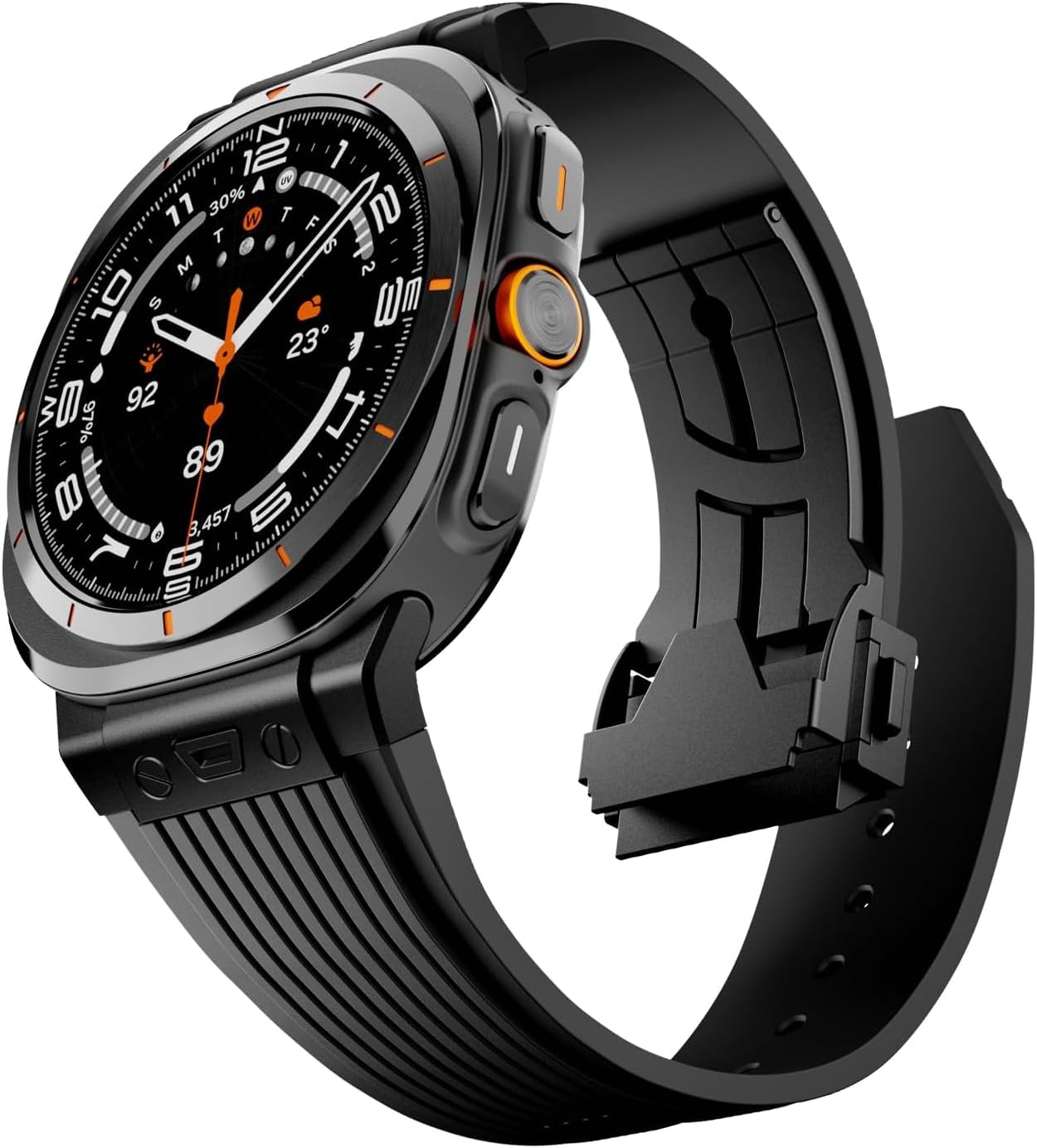 Watch Band for Samsung Galaxy Watch Ultra Band 47mm, Men Luxury Silicone Soft Strap with Metal Connector & Foldable Buckle, Rubber Sport Band Galaxy 7 Ultra