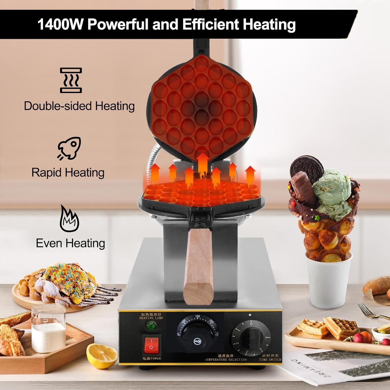 バブルワッフルメーカー業務用 楽天市場】業務用バブルワッフルメーカー 2列 180°回転可能 両面焼き