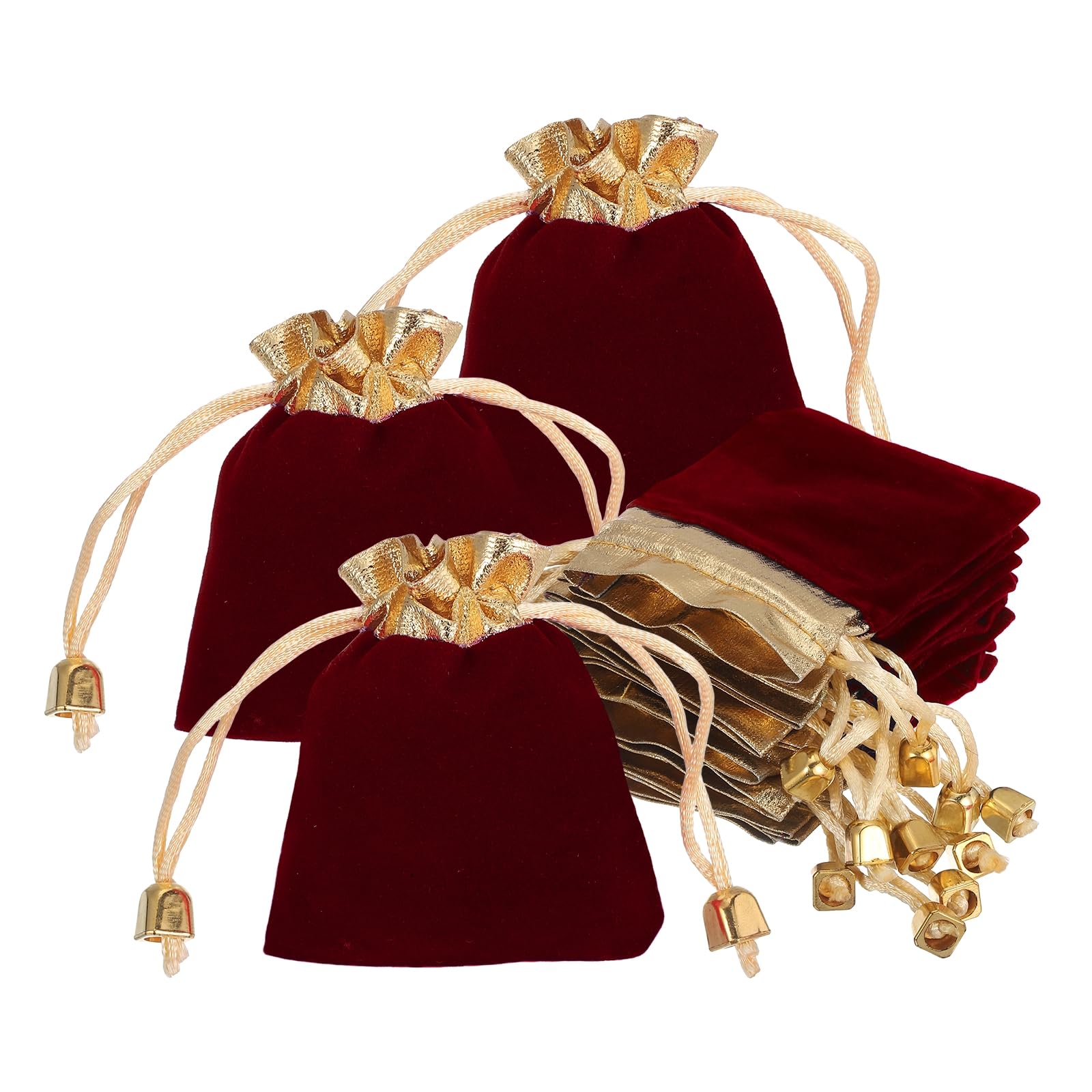 PATIKIL Velvet Drawstring Bags (9cm x 7cm, Dark Red) (25 Pcs), Gold Trim Velvet Drawstring Jewelry Pouches with Bead, Suit For- Jewelry/Wedding/Candy/Birthday/Christmas/Gift