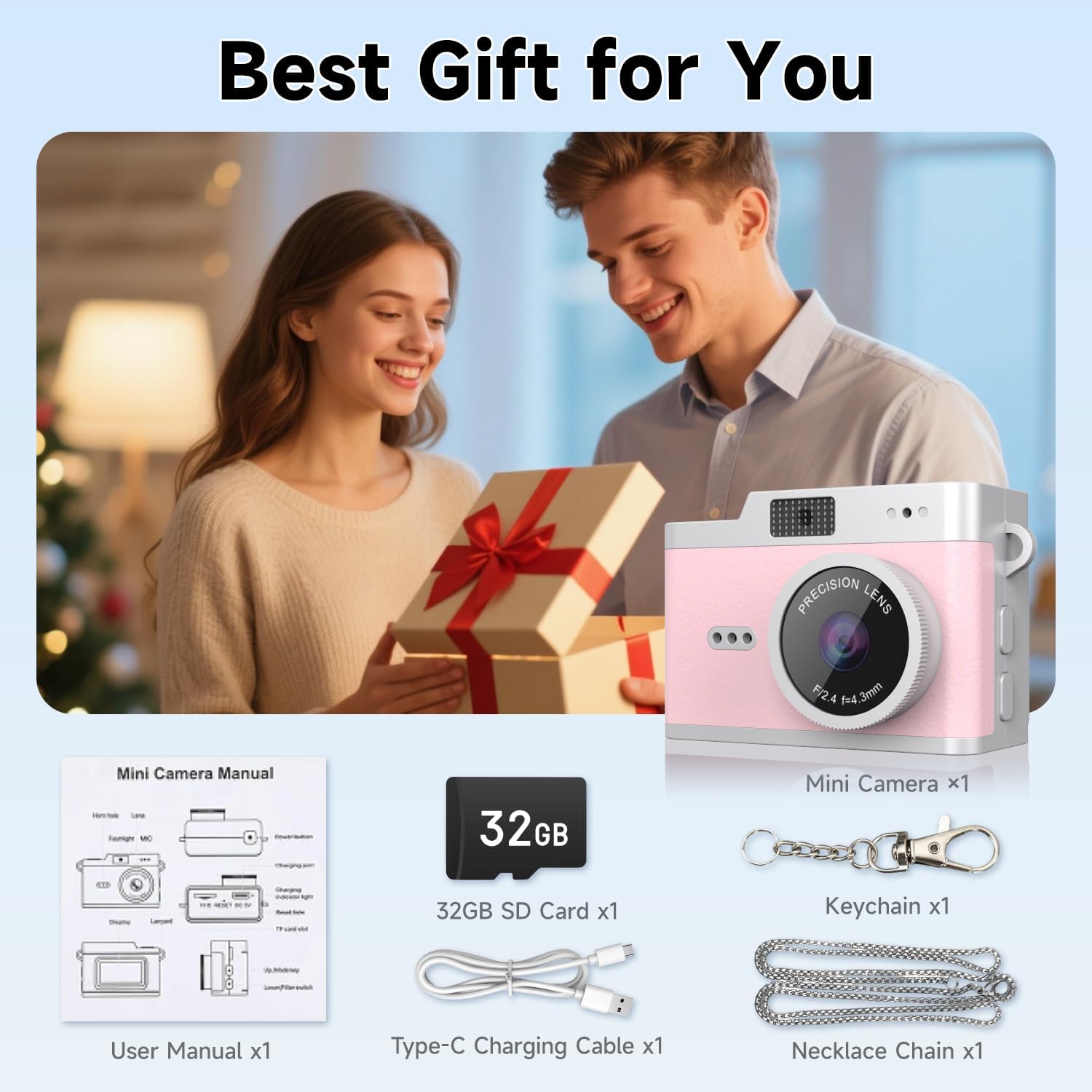 Pocket Mini Camera, 1080P HD Y2K Retro Keychain Digital Camera with 32GB SD Card & 0.96" Screen, Portable Video Recorder for Travel Vlogs & Daily Recording, Pink