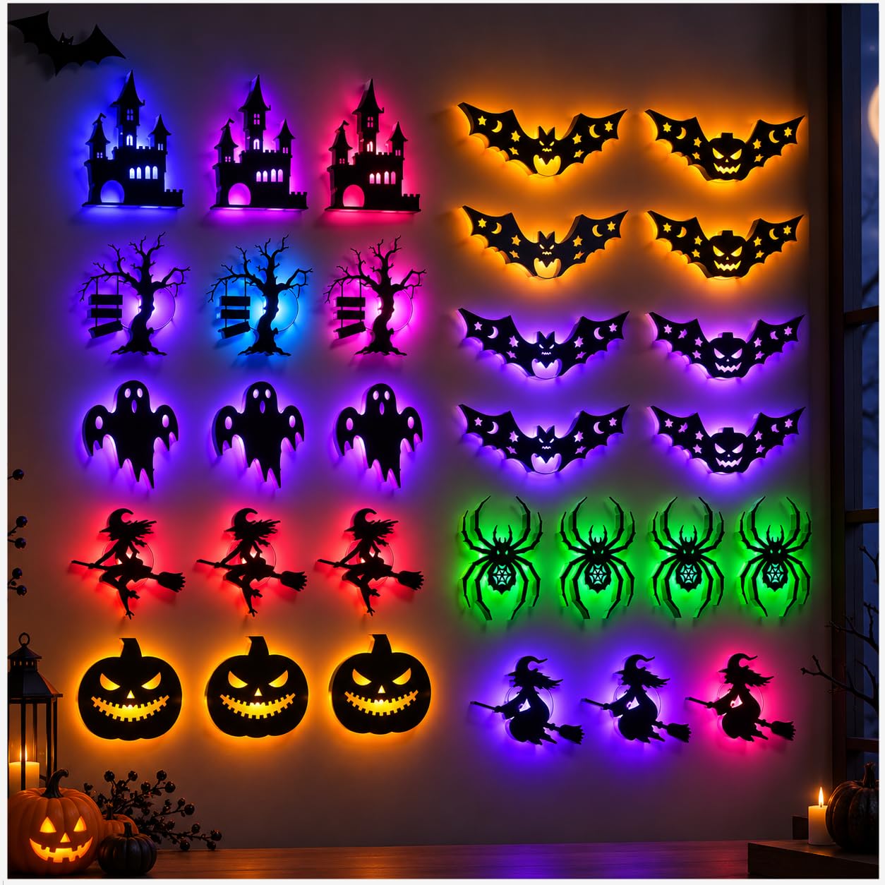 32PCS Halloween Lights, Halloween Window Stickers Light Up Bats Decorations