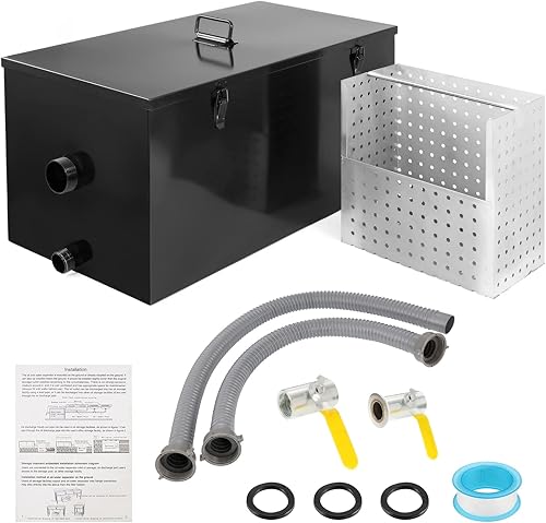 BEAMNOVA Trampa de grasa comercial de acero inoxidable de 9 libras, interceptor de grasa negra para restaurante, cocina, hogar, debajo del