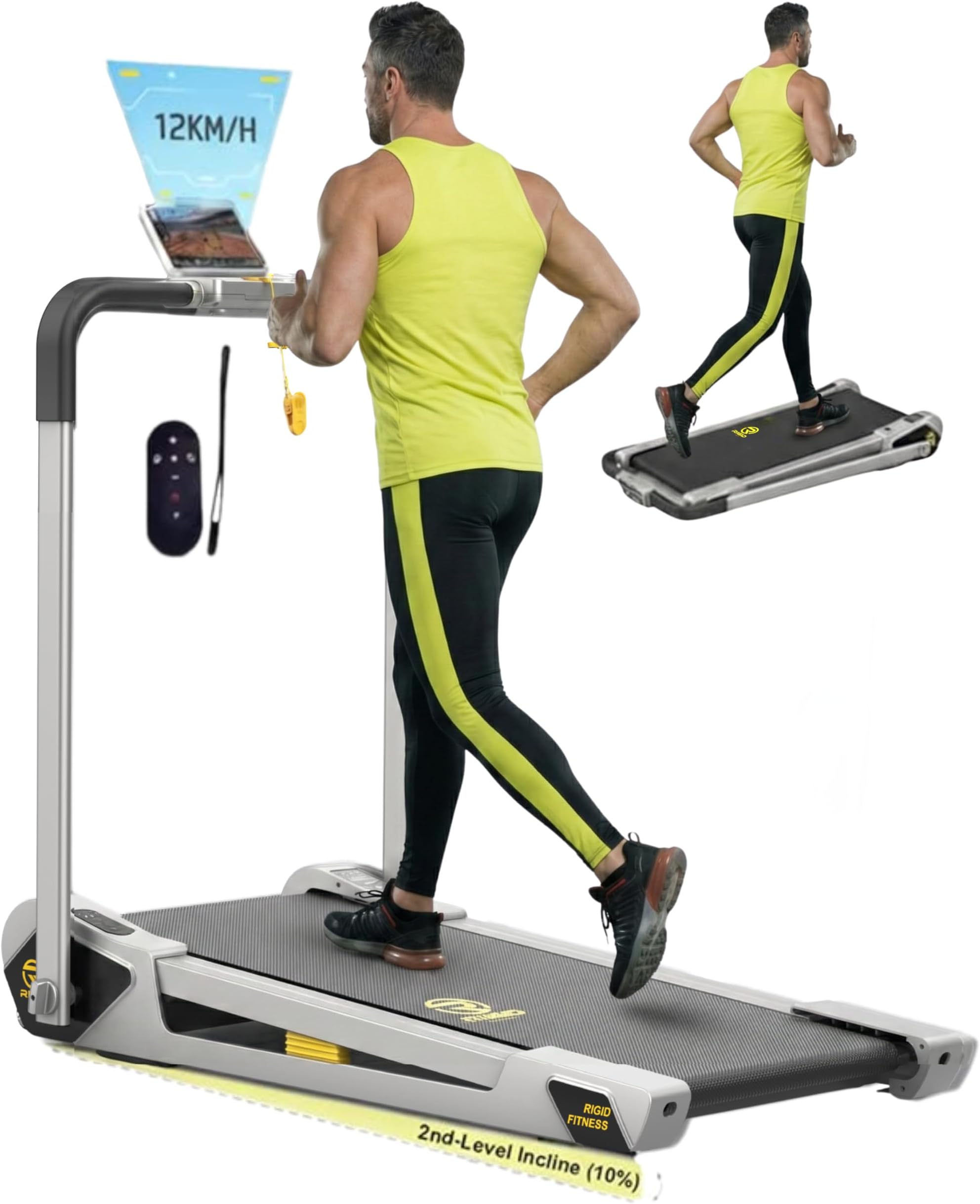 Foldable Treadmill for Home & Office - Under Desk Walking Pad with Remote Control, Powerful & Quiet Motor, Ideal for Cardio, 220lbs/100kg Max Load, Inclined Jogging Pad (6 to 12Km/h)