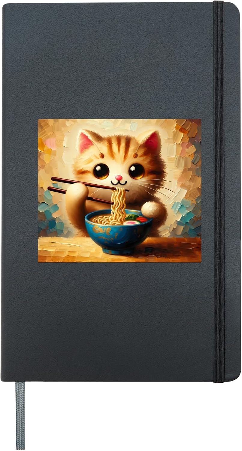 Ramen Cat Kawaii Anime Cat Oil Painting Hardcover Journal, Black