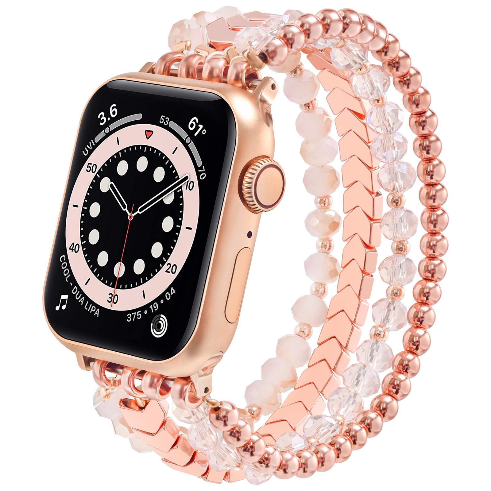 MOFREE Beaded Bracelet Apple Watch Band for Women 38mm 40mm 41mm 42mm, Elastic Stretch Women Strap Bands Compatible with iWatch Series 11/10/9/8/7/SE/6/5/4/3/2/1, Rose Gold for 5.3''-6.2'' Wrists — view 10