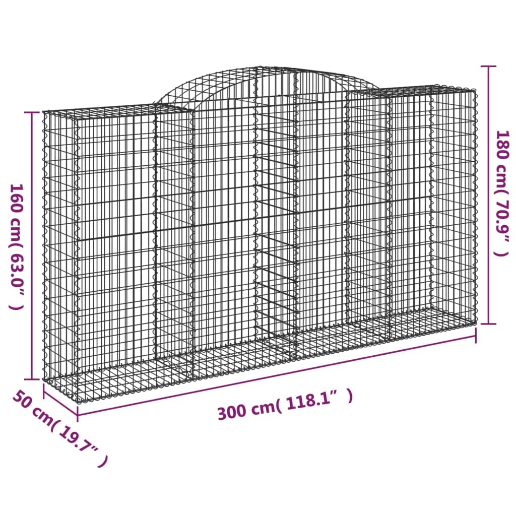 Générique Gabionenkörbe, Bögen, 6 Stück, 300 x 50 x 160/180 cm, Eisen, verzinkt | Korrosionsbeständig, 3,5 mm Durchmesser, verstärkte Haken, Gartendekoration, Noise Barrier