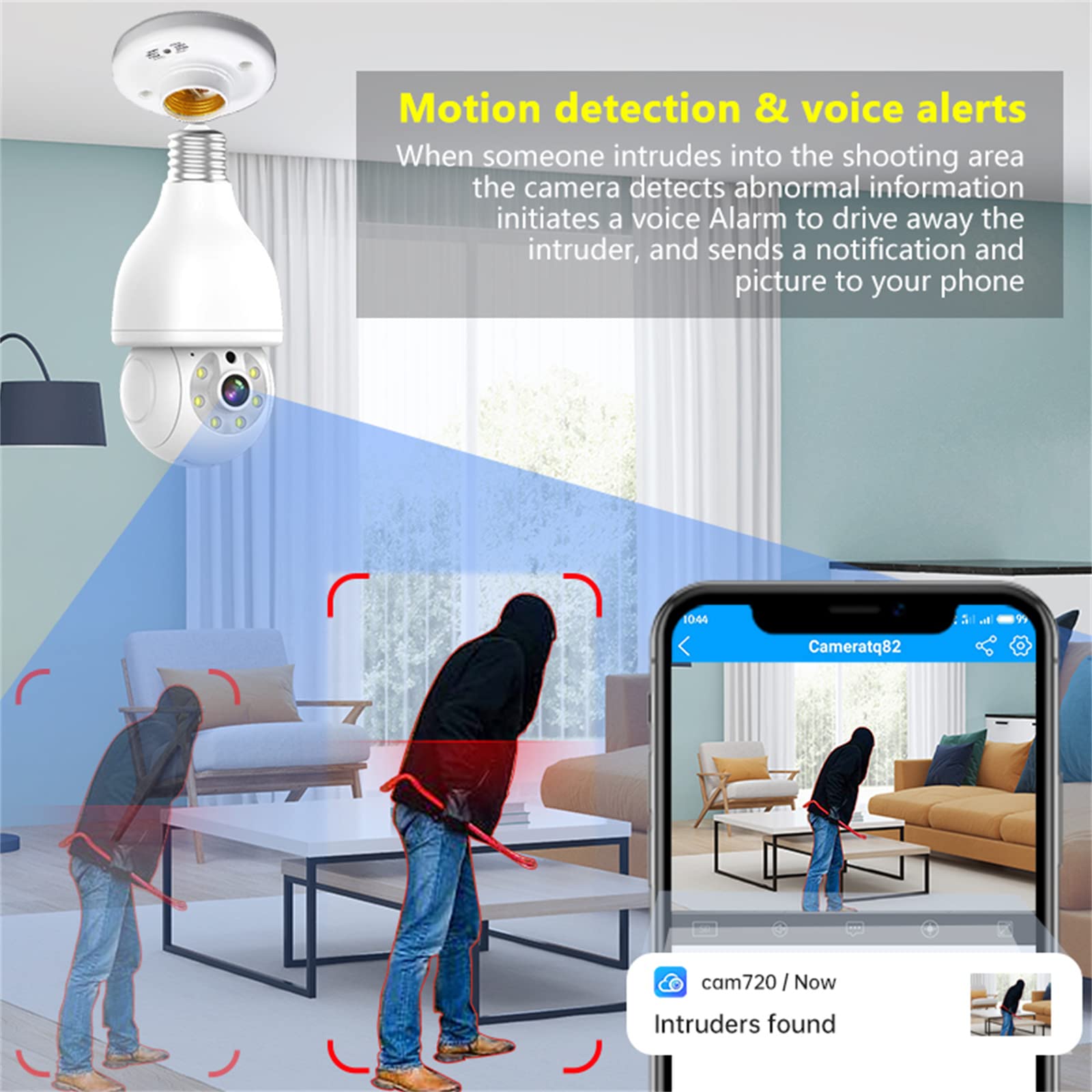 3MP E27 Ampoule Caméra WiFi Caméra De Surveillance Intérieure Full Color Vision Nocturne Suivi Automatique Moniteur De Sécurité, Voix Bidirectionnelle, Alarme Son Et Lumière