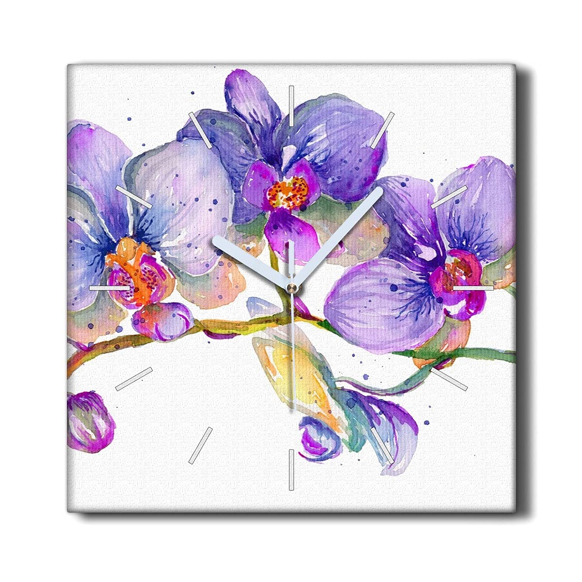 Horloge sur toile sans tic-tac 30x30cm peinture fleurs pour un sommeil calme