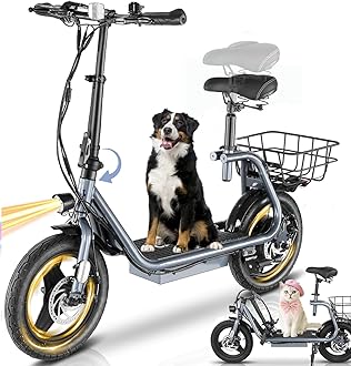 Caroma Electric Scooter with Seat for Adults, 1200W/800W Peak Motor, 30Miles Long Range & 20Mph, 14" Fat Tire Foldable E Scooter with Basket for Commuting, Grocery, Pets