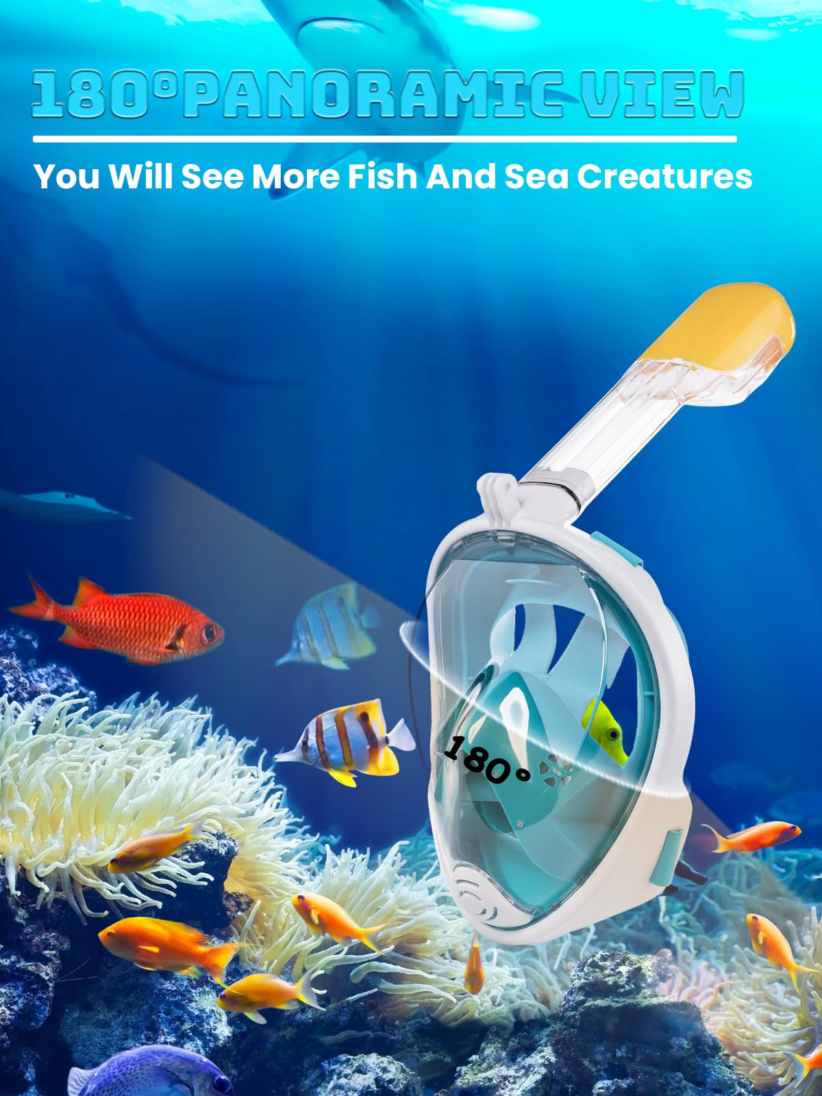 Vitare Maschera da Snorkeling per Adulti e Bambini, Maschera Subacquea Integrale Tecnologia Antiappannamento, Maschera da Mare con Supporto per Fotocamera, Maschera da Sub per Immersioni