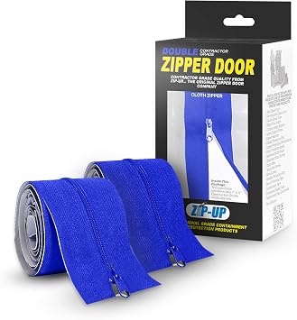 ZIP-UP Cloth Zipper Door - 84" x 3" Peel & Stick Dust Barrier Zipper with Self Adhesive Backing & Air Tight Seal - Twin Pack - ZIP7.3BCL