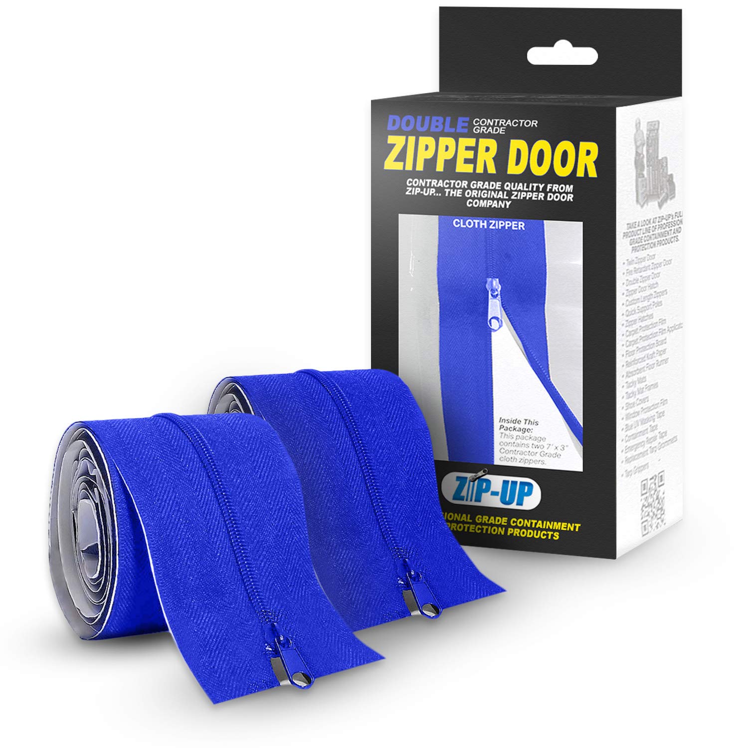 ZIP-UP Cloth Zipper Door - 84" x 3" Peel & Stick Dust Barrier Zipper with Self Adhesive Backing & Air Tight Seal - Twin Pack - ZIP7.3BCL