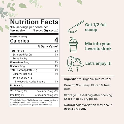 Miniatura 2 de Polvo orgánico de col rizada cultivada en Estados Unidos, 2 libras, fuente fresca liofilizada, superalimento de verduras densas en nutrientes,