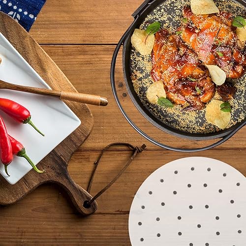 Miniatura 8 de BESEGO Hojas de papel para freidoras de aire por 100 unidades Hojas de papel de bambú para cocción al vapor de 9 pulgadas Hojas de papel perforadas