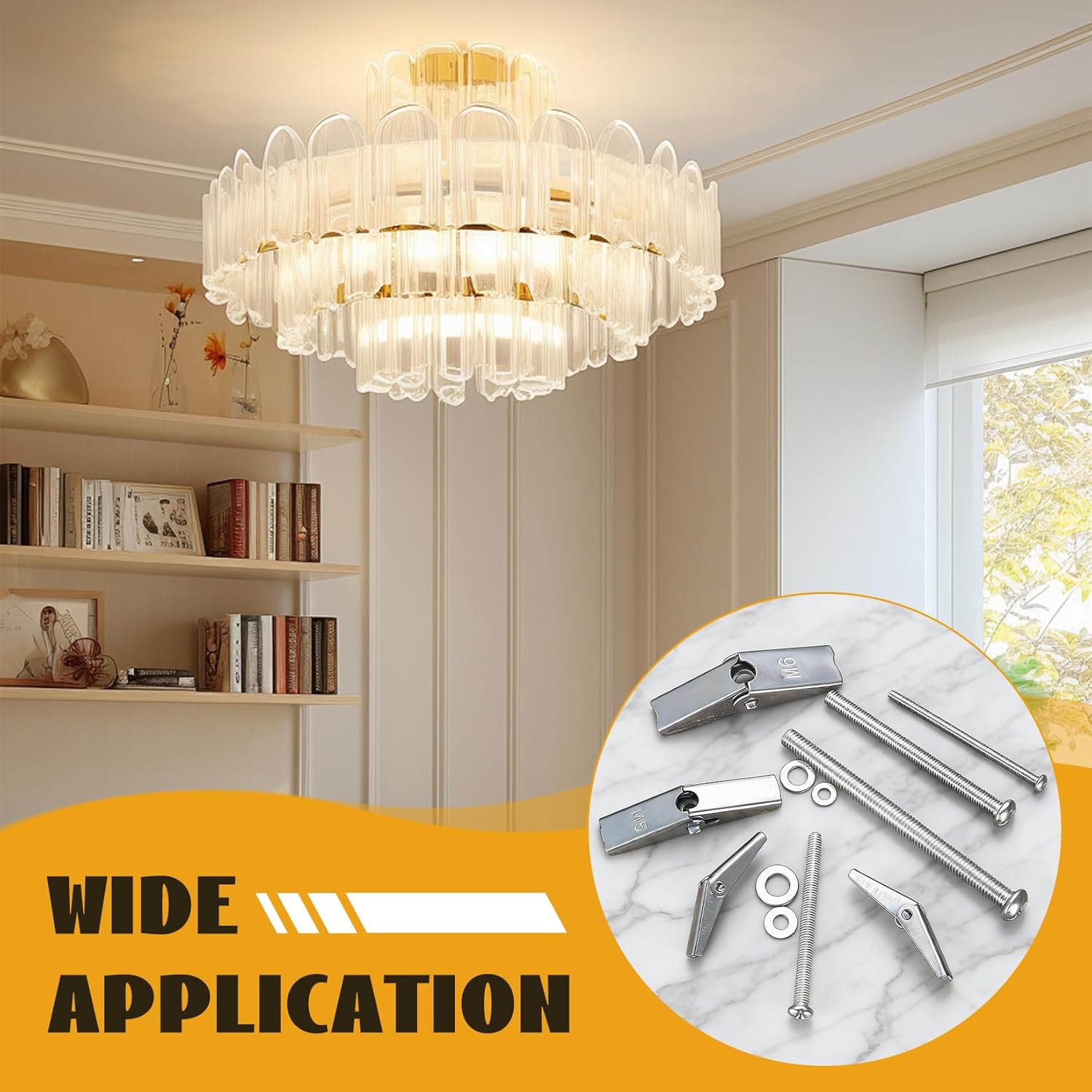 Pack of 50 M3 M5 M6 Tilting Dowels, Galvanised Carbon Steel Toggle Screw Washers and Wing Nut, Expansion Dowel Cavity Dowel Set for Plasterboard Cavity Walls