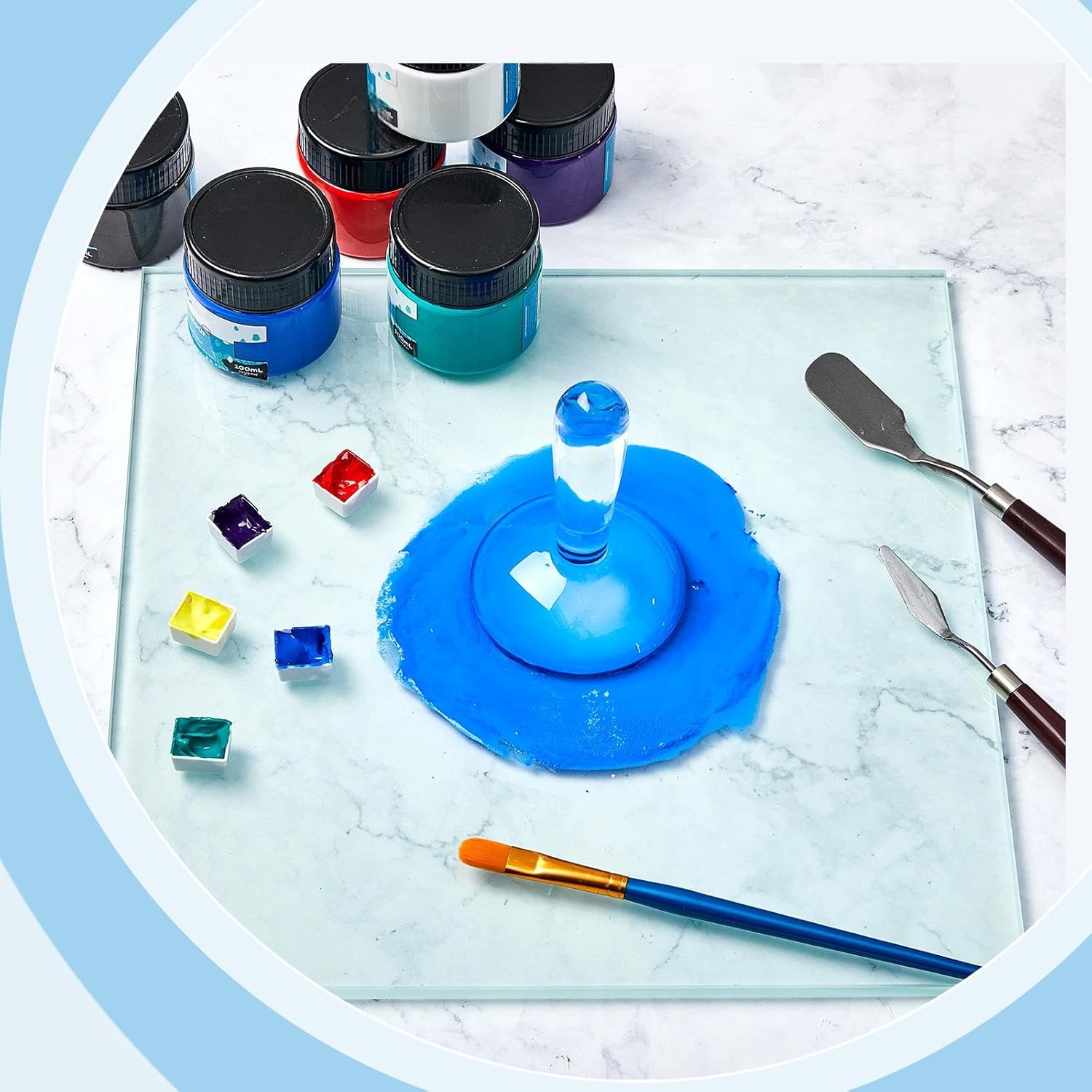 Nuanchu 1 Pcs 12 x 12 x 0.3 Inch Tempered Frosted Glass Paint Muller Slab Mineral Pigment Grinding Plate for DIY Oil Painting Watercolor Oil Acrylic Painting