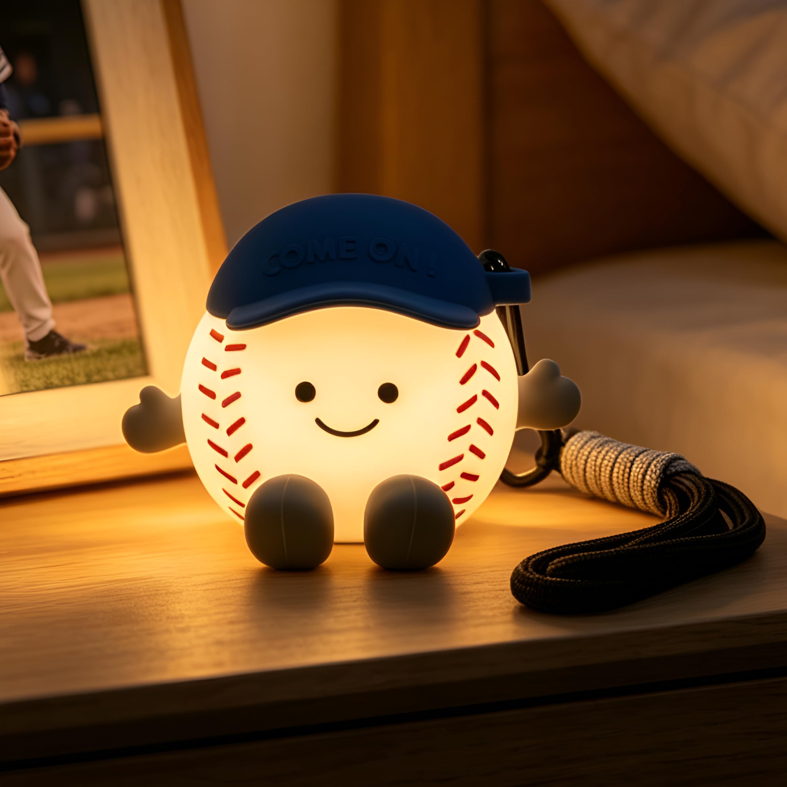 Gemmac Portable Baseball Night Light for Kids, RGB Silicone Touch Control Lamp with Carabiner Clip, Dimmable Silicone Baby Bedside Lamp, Toddlers Baseball Gifts Kawaii Room Decor for Girls Boys