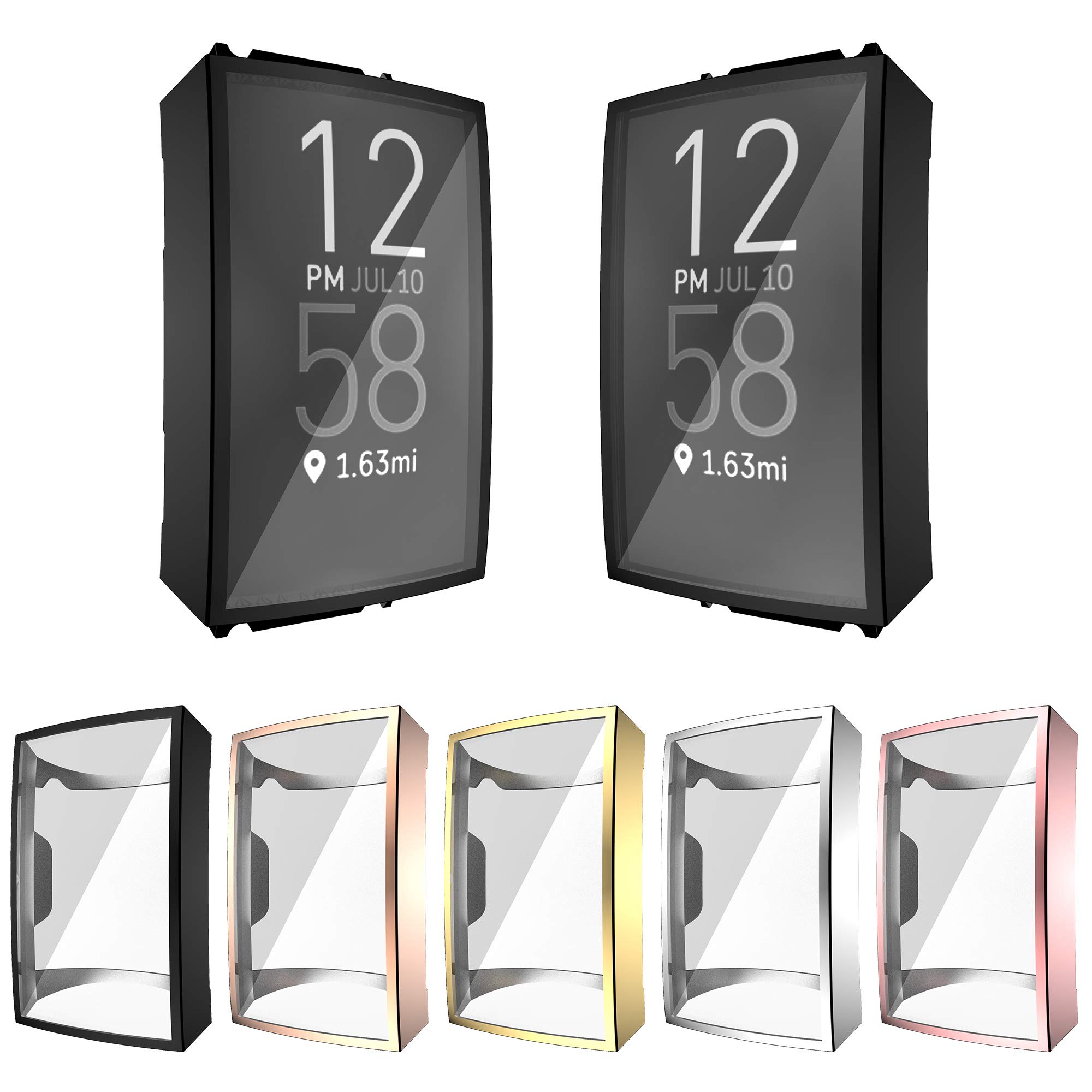 [5-Pack] RICHONE Case Compatible with Fitbit Charge 4 and Charge 3 Screen Protector, All-Around Protective Cover Soft TPU Plated Bumper Frame (5 Colors)