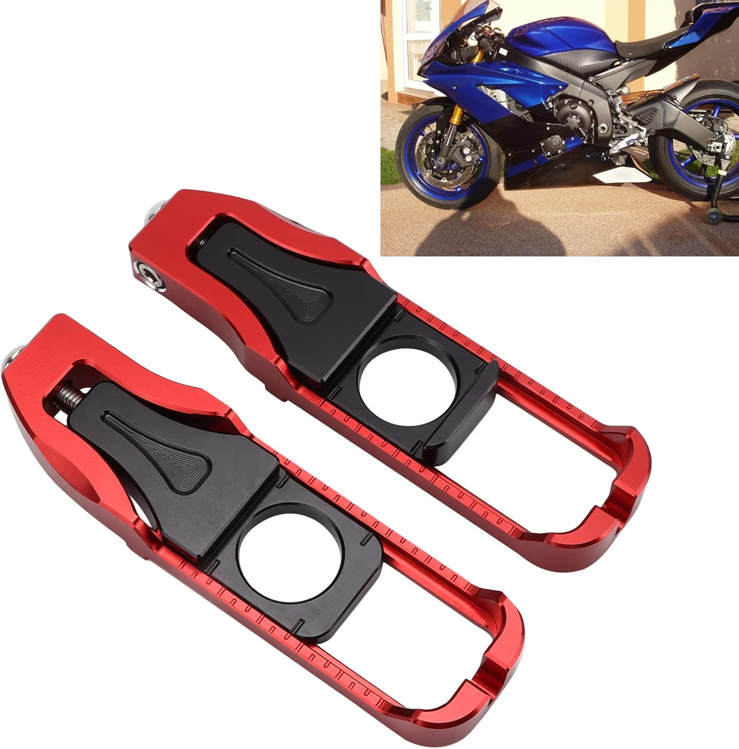 Pair Motorcycle Left Right Chain Adjusters Tensioners A red Replacement For YZF R6 2017 2020 CNC Aluminum Alloy Anodized Finish Easy To Install