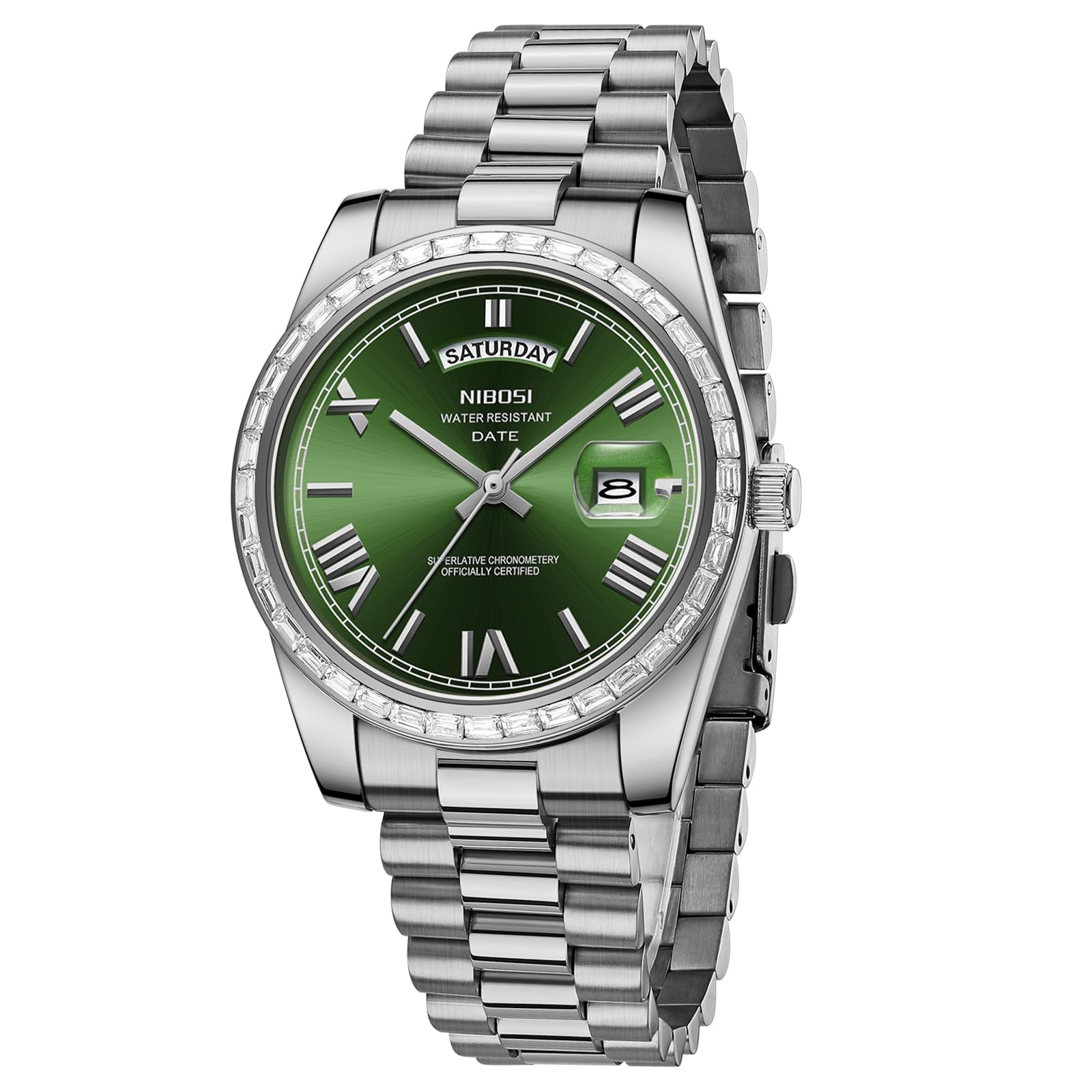 NIBOSI Orologi da uomo analogico al quarzo lunetta con diamanti quadrante in acciaio inossidabile oro rosa argento orologi da uomo impermeabili Business Classic Dress orologio da polso con giorno data