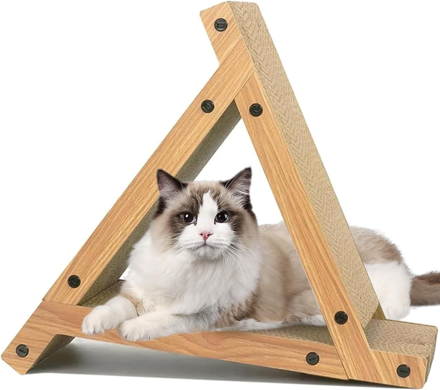 Vivicreate Multi-Function Cat Scratcher, Triangular Design with Lounge Bed, High-Density Scratching Surface, Natural Wood Vivicreate Multi-Function Cat Scratcher, Triangular Design with Lounge Bed, High-Density Scratching Surface, Natural Wood