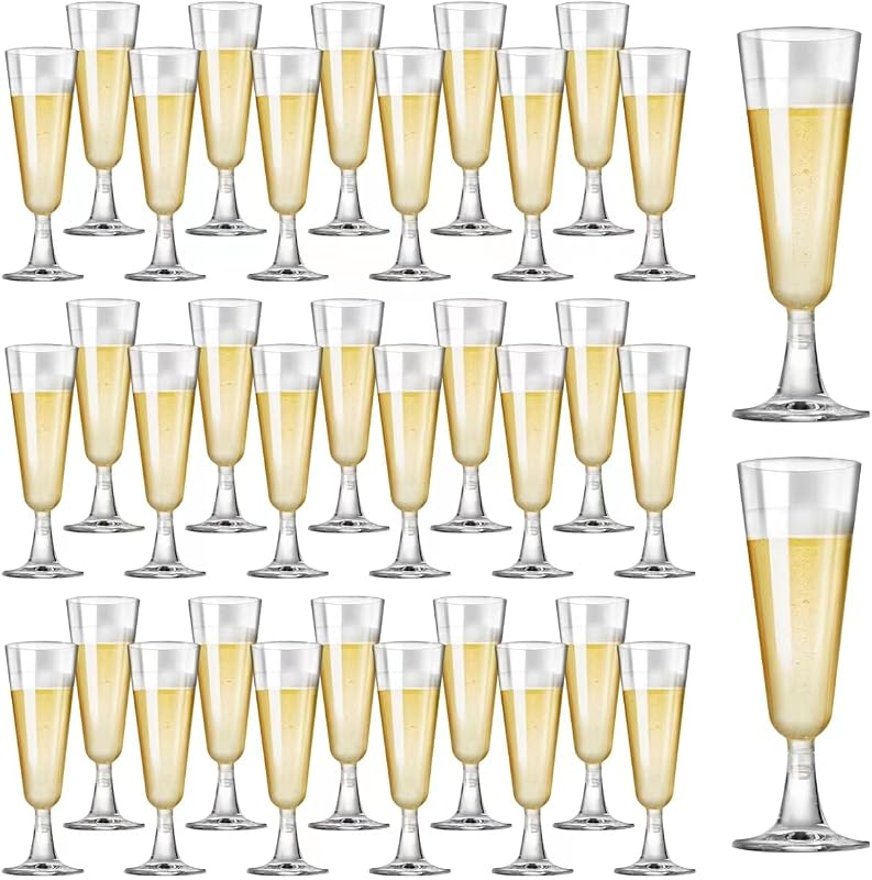 SUREHOME Plastic Champagne Flutes 40 Pack Disposable Champagne Glasses 5oz Clear Plastic Mimosa Glasses Wedding Cocktail Cups Bulk for New Years Eve Party Supplies 2026 Engagement Birthday Decorations