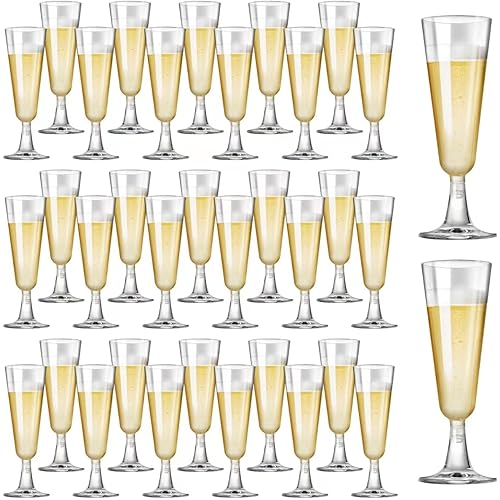 SUREHOME Plastic Champagne Flutes 40 Pack Disposable Champagne Glasses 5oz Clear Plastic Mimosa Glasses Wedding Cocktail Cups Bulk for New Years Eve Party Supplies 2025 Engagement Birthday Decorations