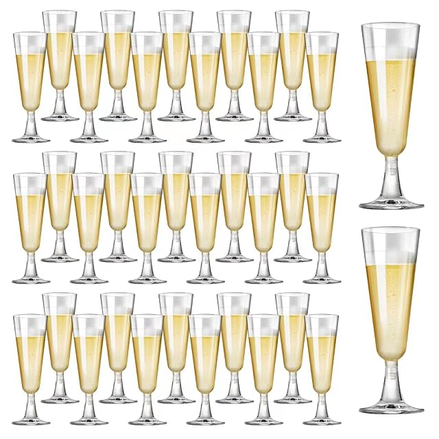 SUREHOME Plastic Champagne Flutes 40 Pack Disposable Champagne Glasses 5oz Clear Plastic Mimosa Glasses Wedding Cocktail Cups Bulk