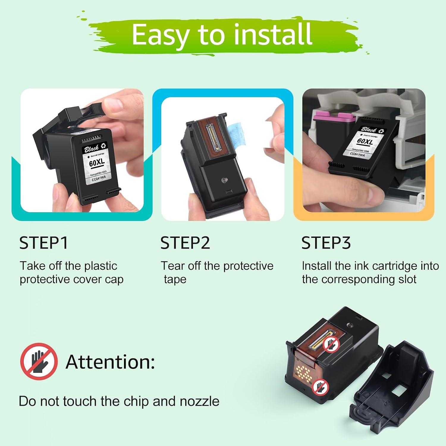 greencycle Remanufactured Ink Cartridge Replacement for HP 60XL CC641WN Compatible for Envy 100 e-All-in-One D410a D410b PhotoSmart C4635 C4680C4700 DESKJET D2500 D2545 Series Printer (Black,2 Pack)