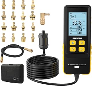 Oil Pressure Tester Kit, with 17 Connectors, Test Hose 0-426PSI Intelligent Digital Automotive Engine Oil Pressure Gauge Tester Tool, 3 Units Switching, Backlit Display Screen, Data Holdinc & Zeroing
