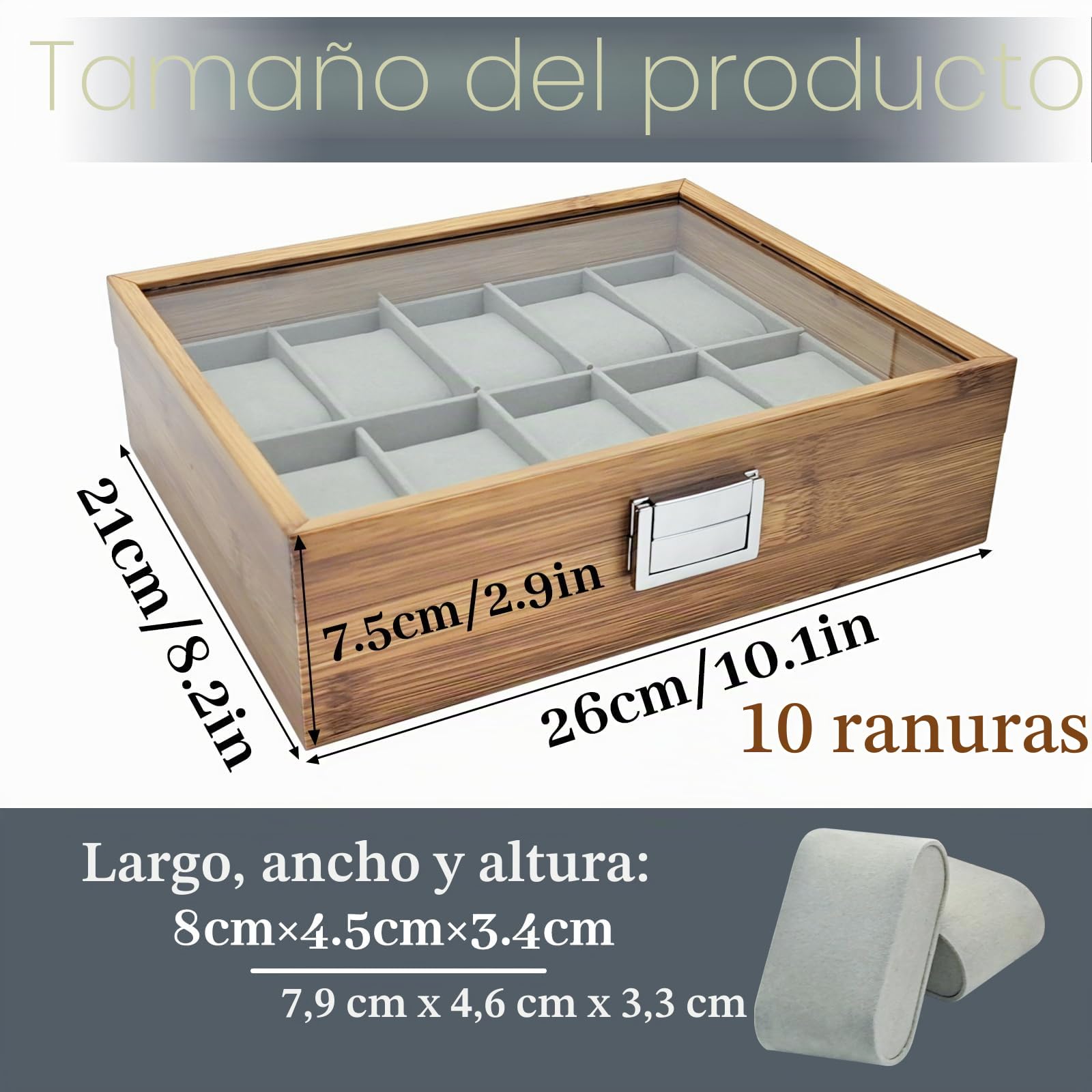 Caja Relojes de Madera con Almohada Extraíble, Estuche Relojero Organizador para Hombre 10 Ranuras