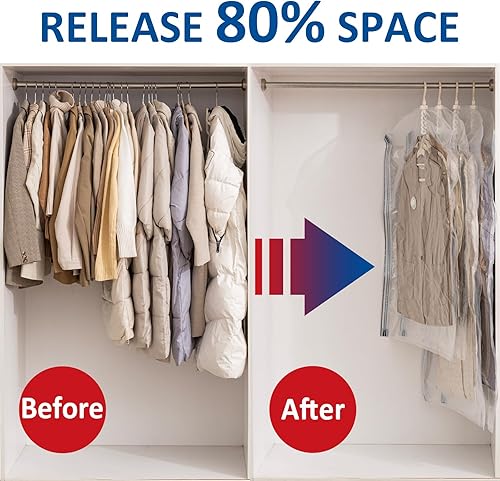 Miniatura 2 de Bolsas de almacenamiento al vacío colgantes, paquete de 4 bolsas de almacenamiento colgantes para ropa con bomba eléctrica, selladas al vacío para