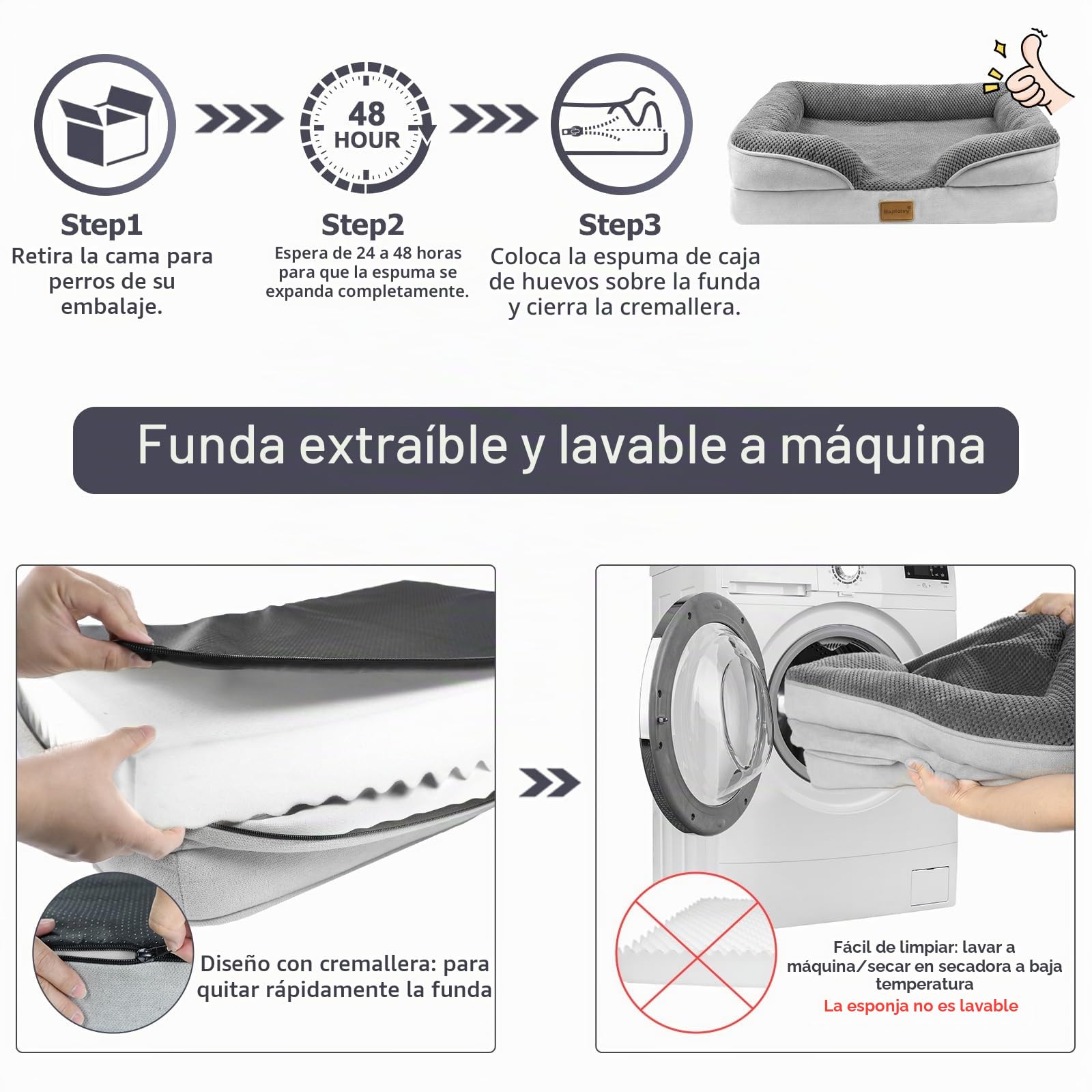 Nepfaivy Cesta Cojín Perro Desenfundable - Alfombrilla Perros Lavable y Antideslizante, Cama para Perros Tamaño Pequeño Ortopédica, 76x55cm, Gris Oscuro
