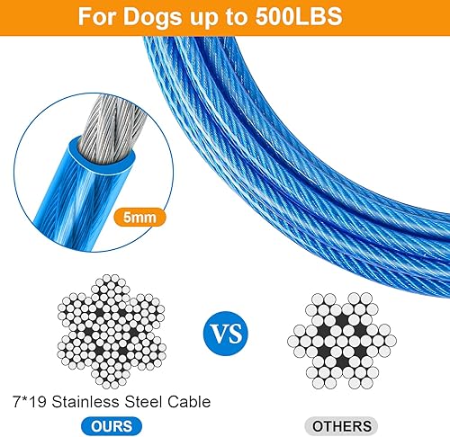 Miniatura 4 de Tresbro Cable de amarre para perros de 15 pies, cadenas de perro resistentes para exteriores con gancho giratorio con resorte, cables de cable para