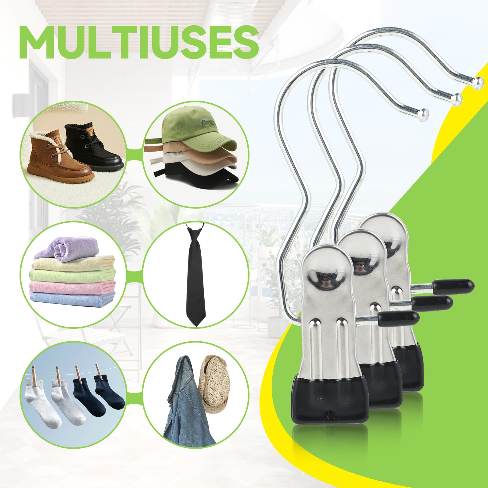 20 Metal Ganchos con Clips Antideslizantes - Perchas de Pinza - Perchas Pinzas - Colgador de Botas Giratorio de 360°- Adecuado para Pantalones, Toallas, etc