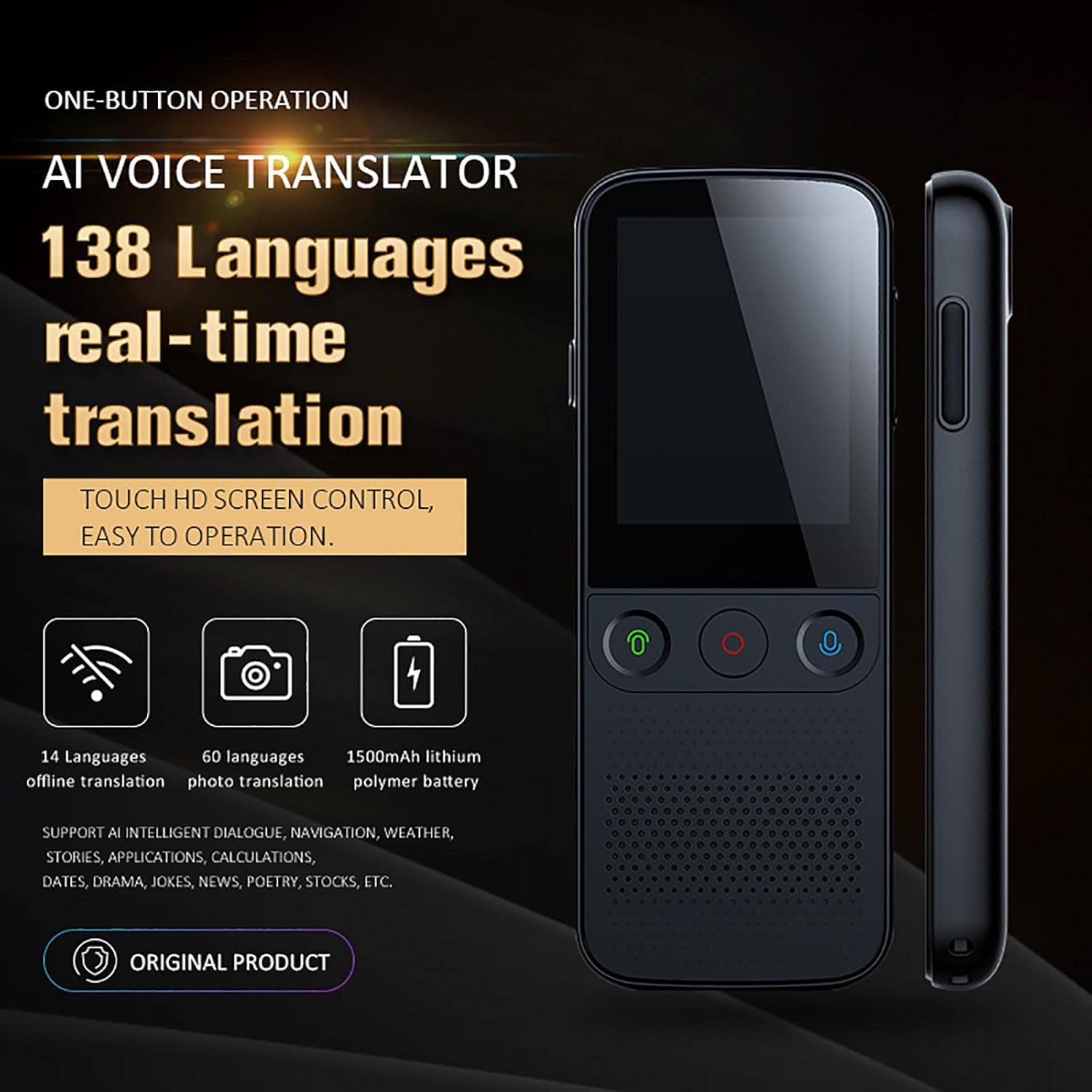 Portable Language Translator Device - Real Time Voice Translator Device Instant Voice Translator Device Two Way Multilingual Language Translation Device,