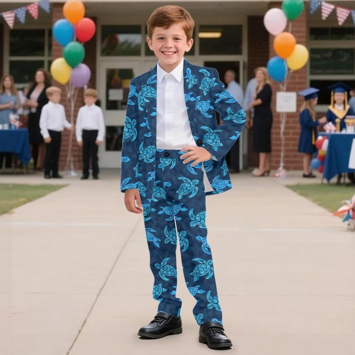 Boys Formal Suits 2 Piece Kids Suit One Button Jacket and Dress Pants Set with Pockets for Holiday Party 5-14 Years