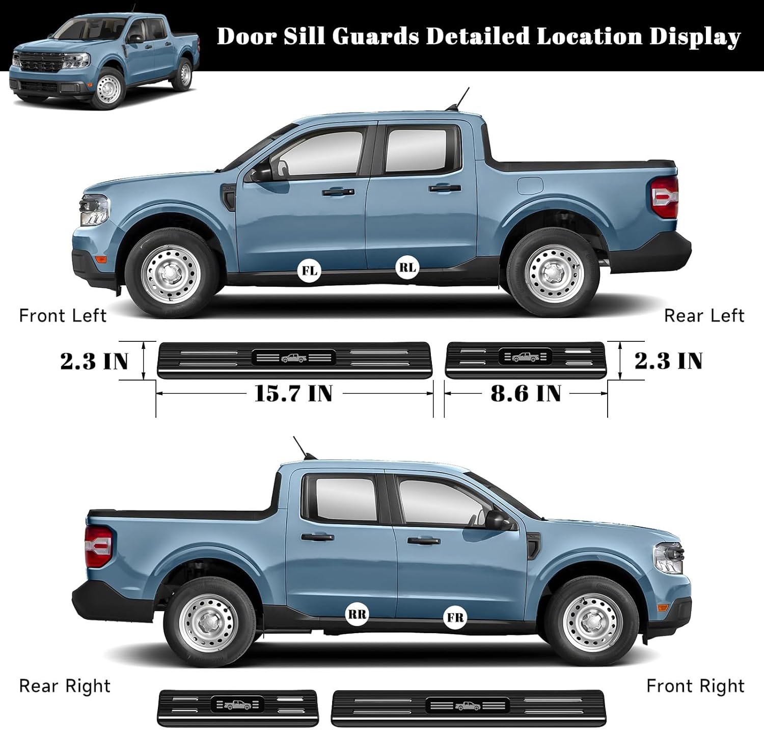 4PCS Car Door Edge Guards Door Sill Protector for Ford 2022-2025 2026 Maverick Accessories Stainless Steel Material Car Door Threshold Protection (Black Brushed)