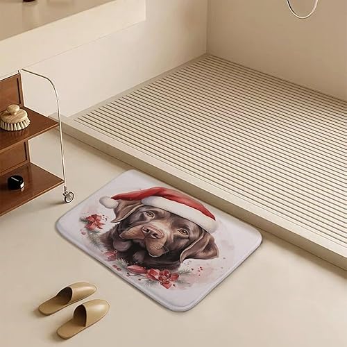 Miniatura 5 de Alfombra de baño para perro, diseño de Papá Noel, color chocolate, acuarela, sombrero de Papá Noel, tapete de espuma absorbente, tapete