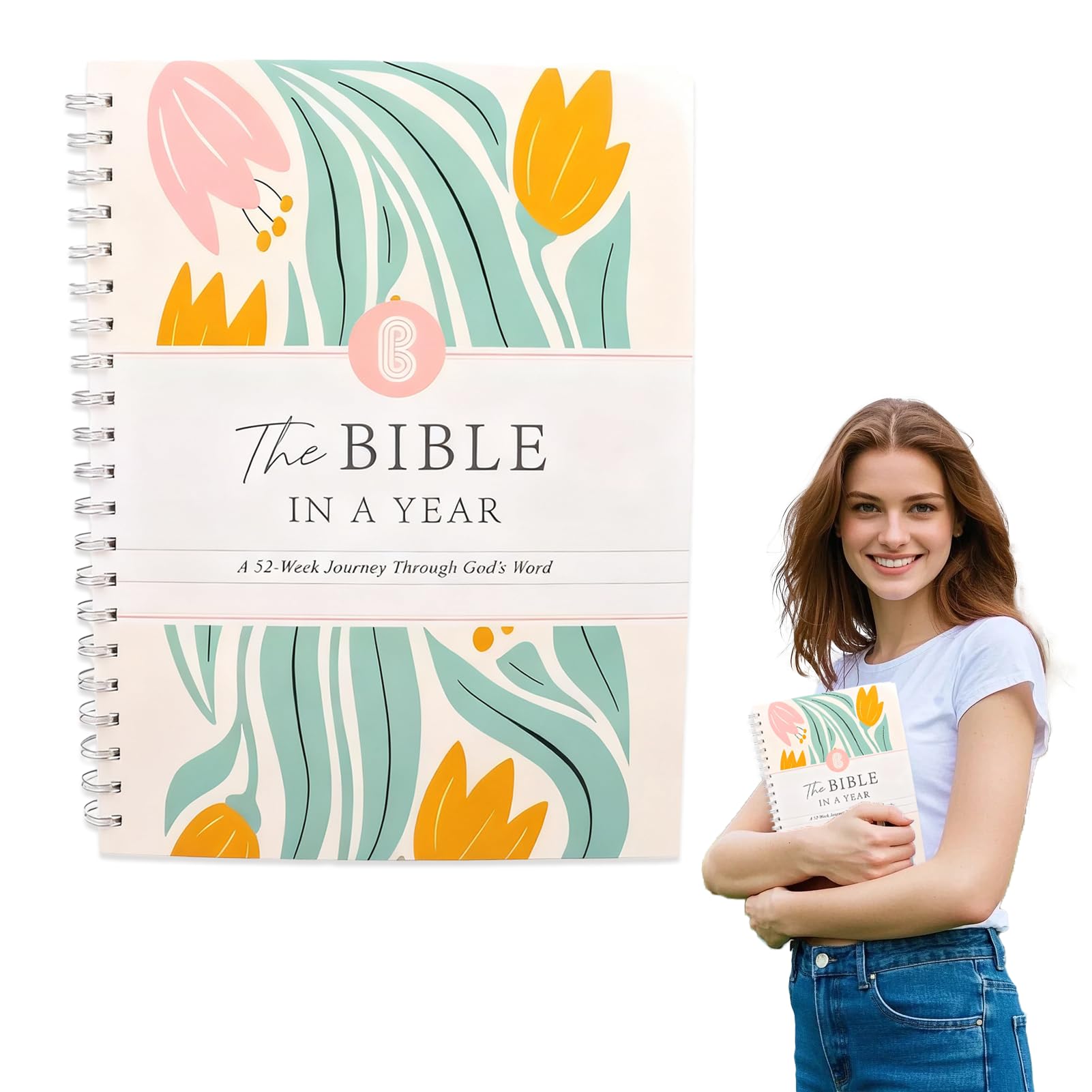 The Bible In A Year: 52 Week Study Journal for Women, Spiral Bibles Journal, A5 Bible Study Guide, A Beautiful Year in The Bibles, Scripture Note Taking, Christian Journaling, Green, Premium Quality
