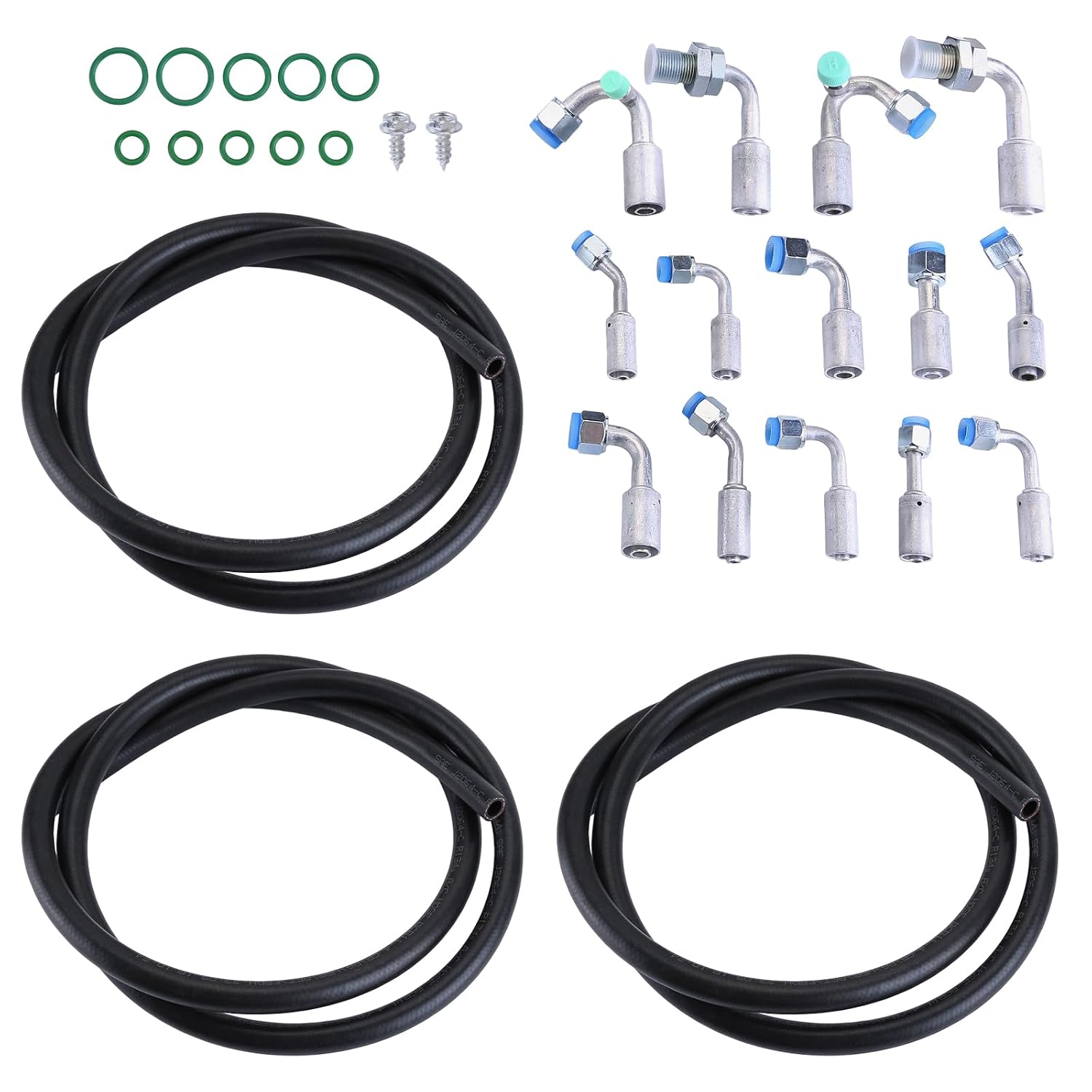 Universal A/C Air Conditioning Extended Length Hoses Fittings O-Rings Kit